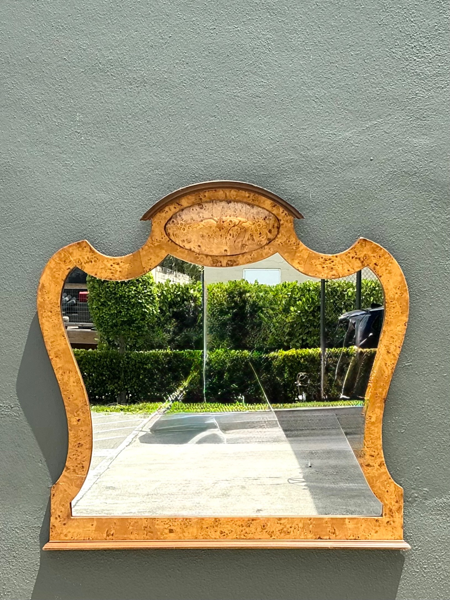 Vintage Burl Wood Marquetry Wall Mirror - Top view
