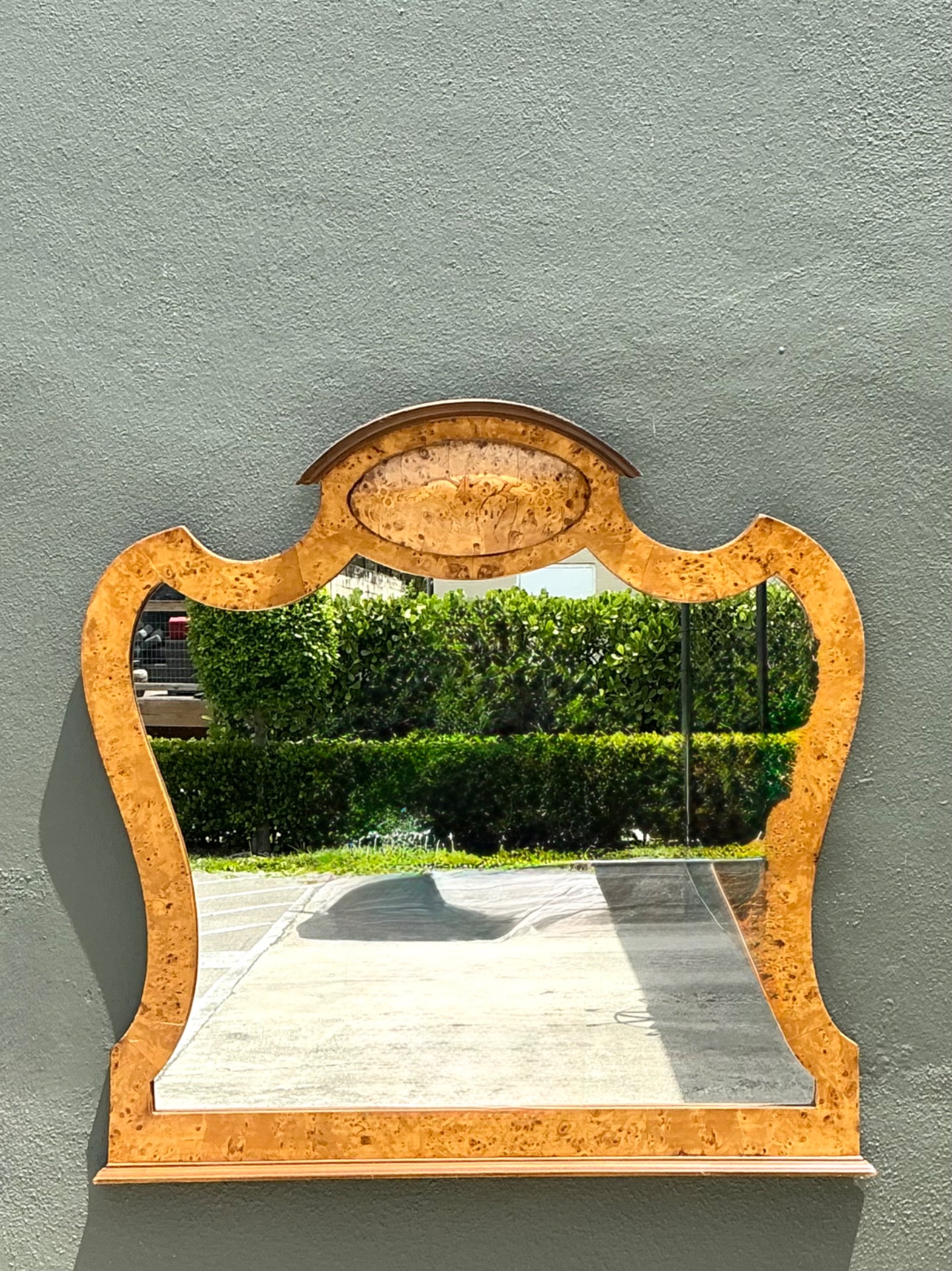 Vintage Burl Wood Marquetry Wall Mirror - Side view
