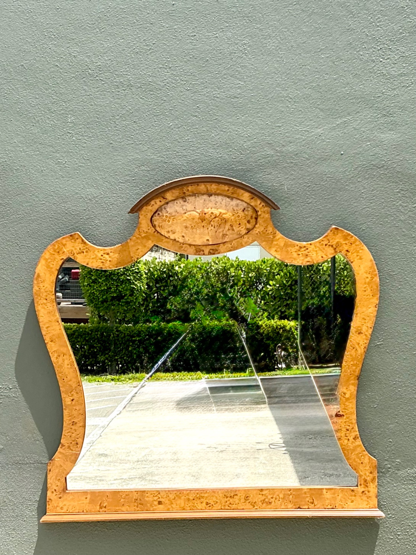 Vintage Burl Wood Marquetry Wall Mirror - Detail view