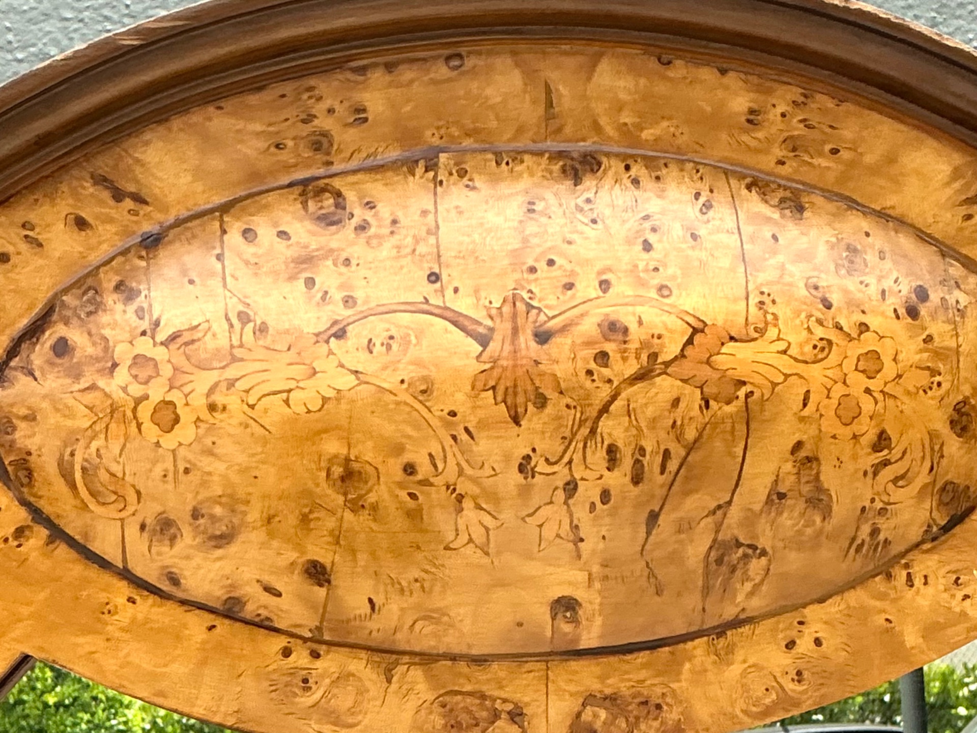 Vintage Burl Wood Marquetry Wall Mirror - Back view