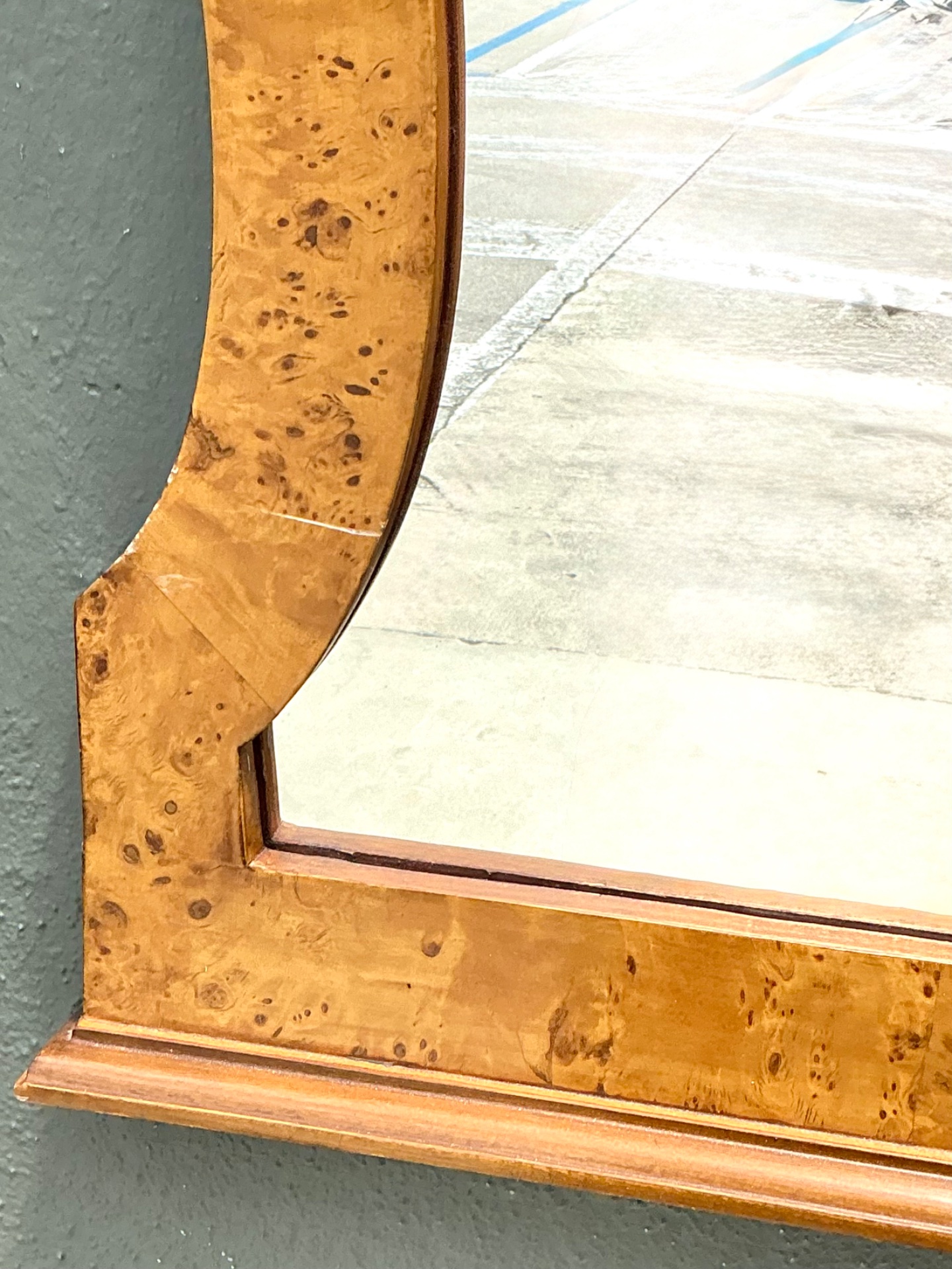 Vintage Burl Wood Marquetry Wall Mirror - Top view