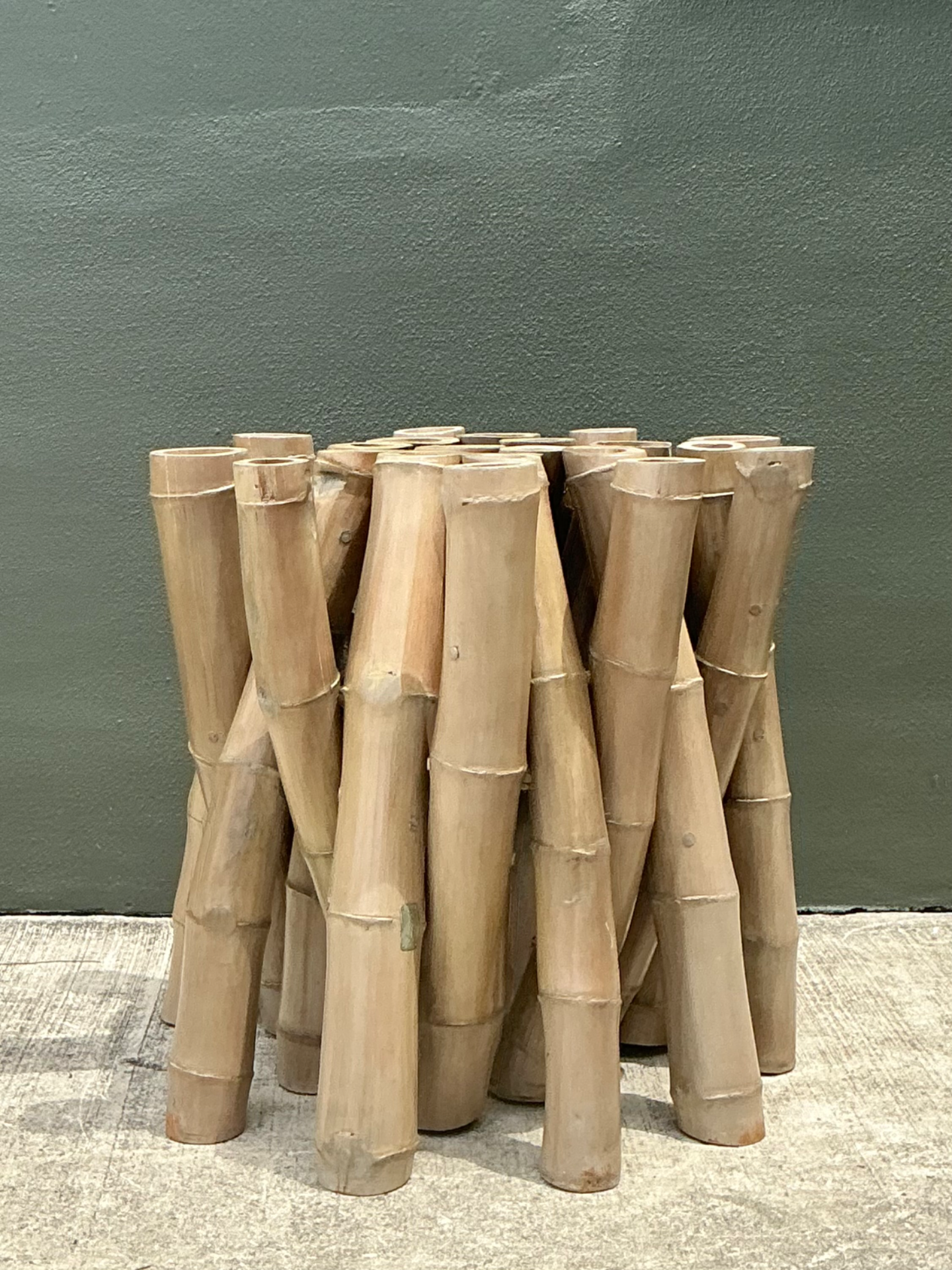 Vintage Budji Twisted Bamboo Dining Table Pedestal - Top view