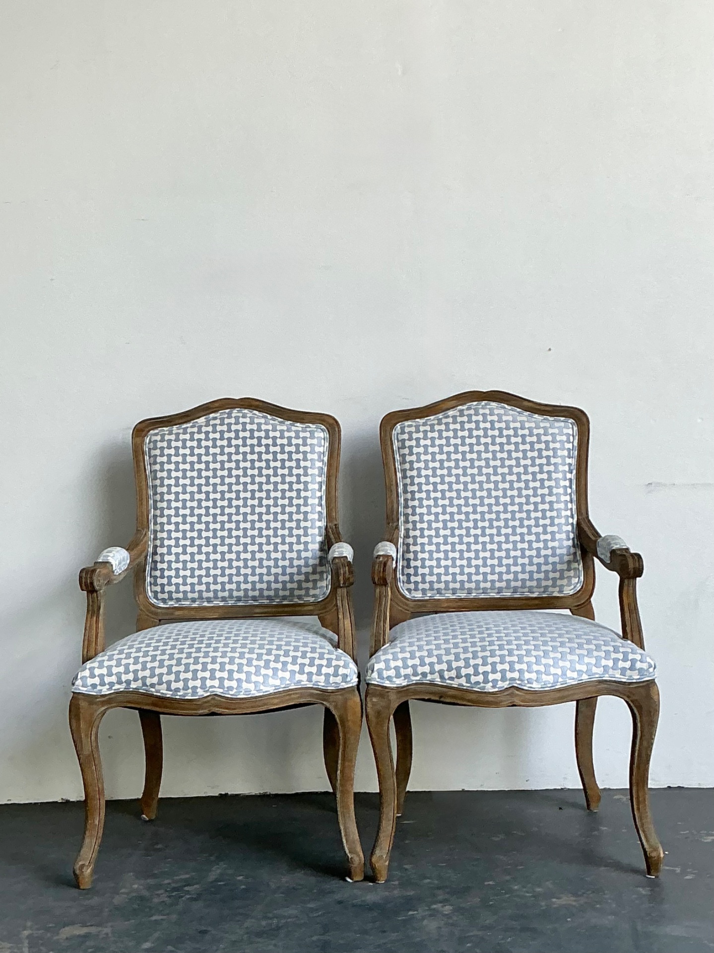 Vintage Louis XV Style Carved Wood Armchairs - Side view