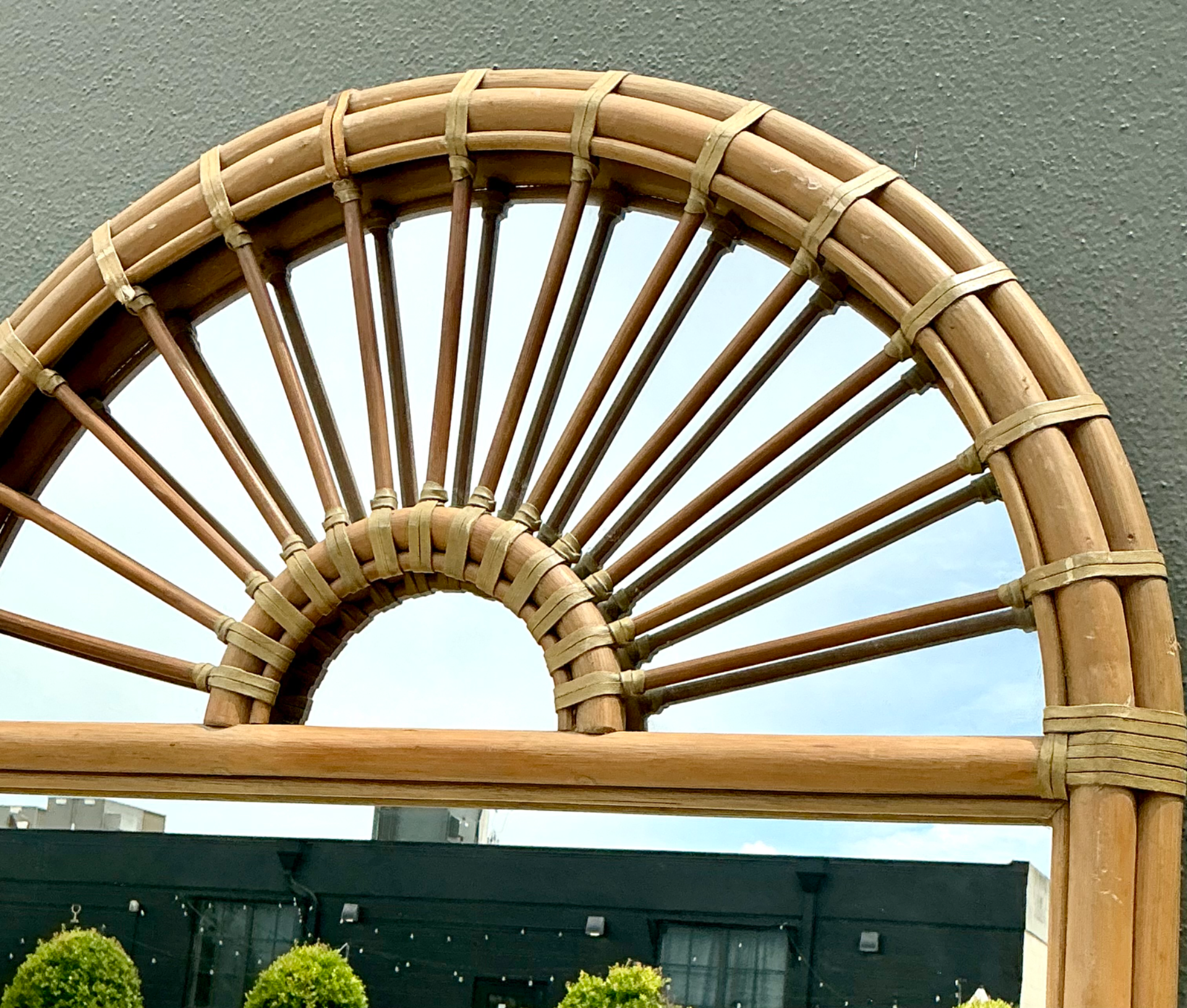 Vintage Boho Arched Rattan Mirror - Side view