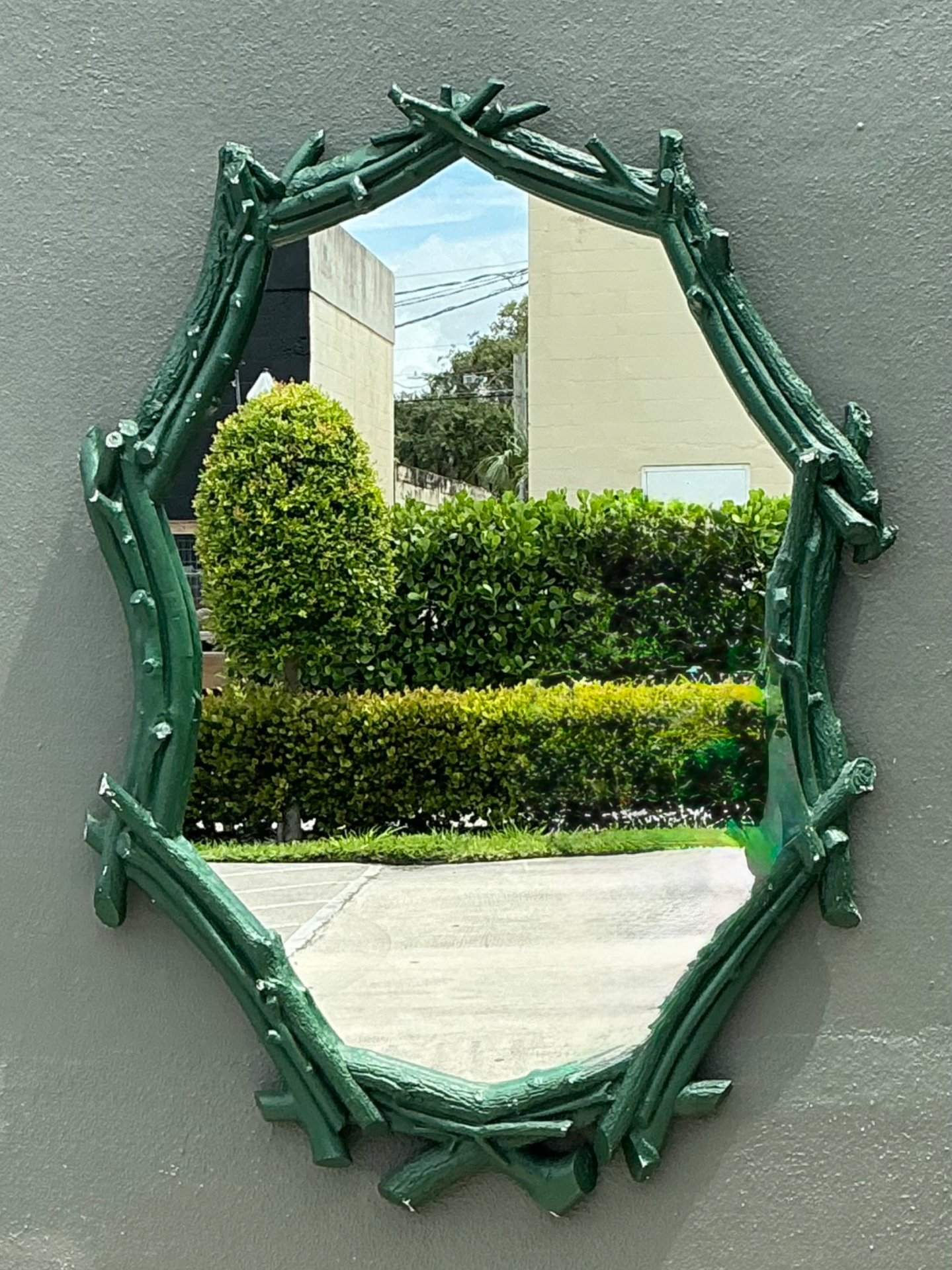 Vintage Green Painted Twig Mirror - Detail view