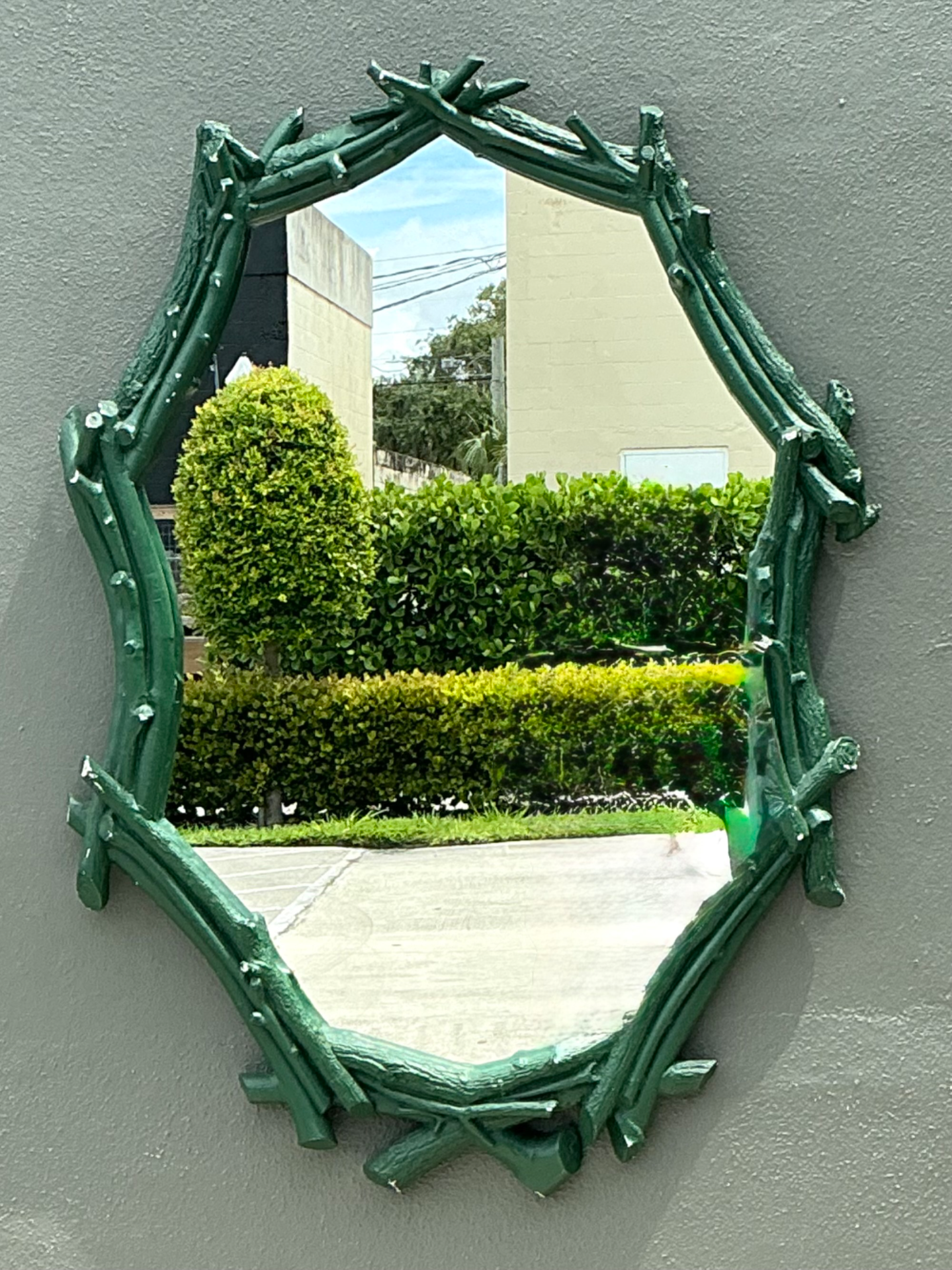 Vintage Green Painted Twig Mirror - Back view