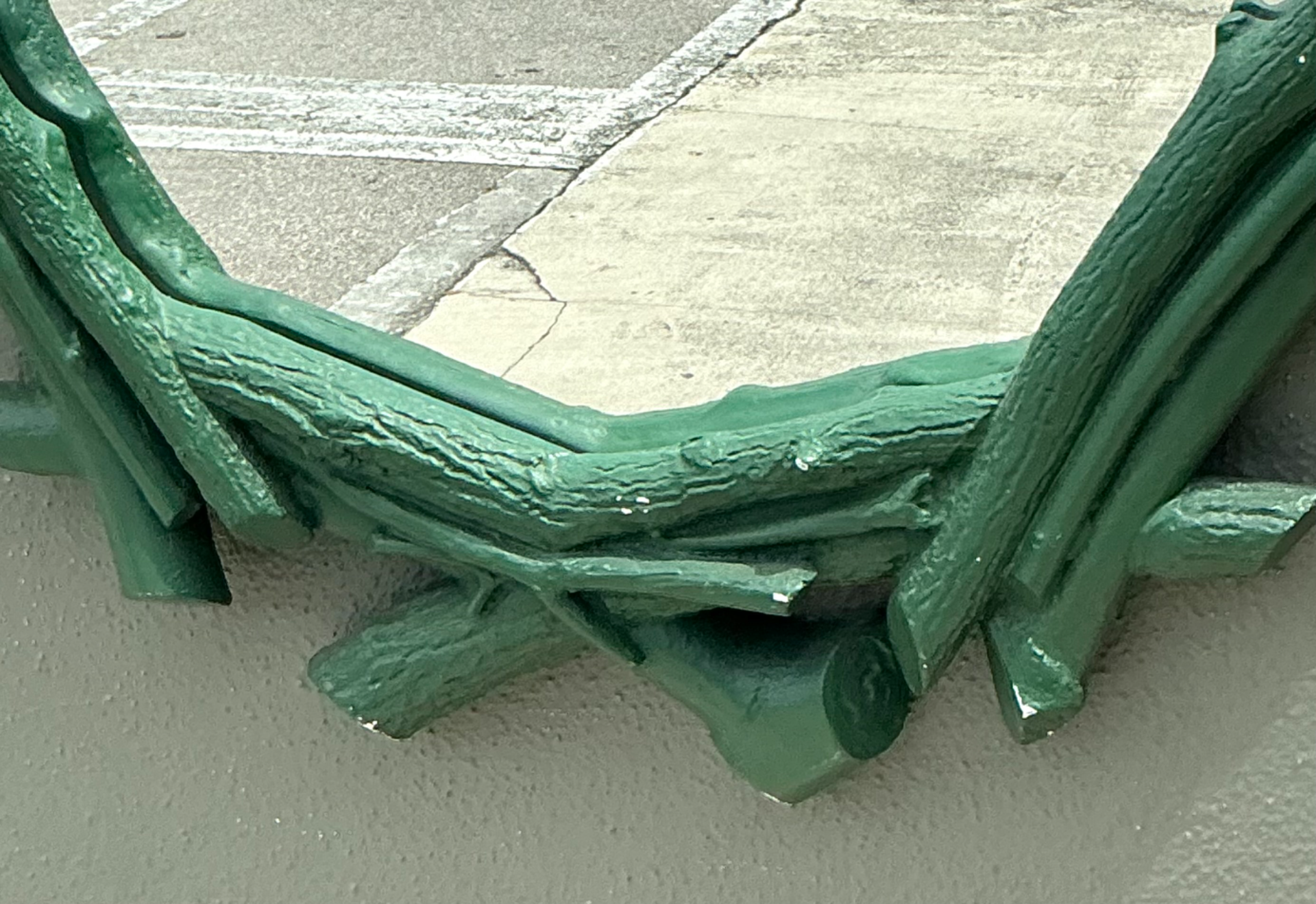 Vintage Green Painted Twig Mirror - Side view