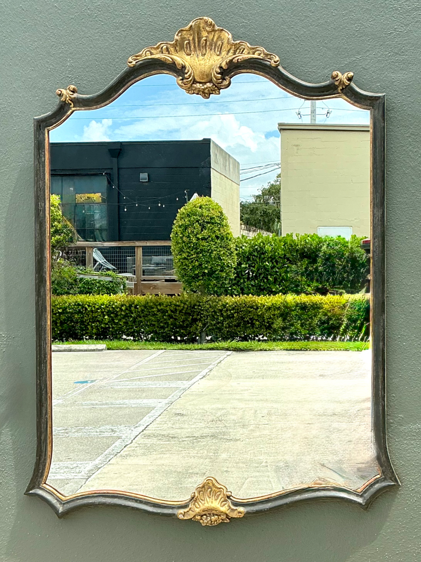 Vintage Ornate Carved Wood Mirror - Top view