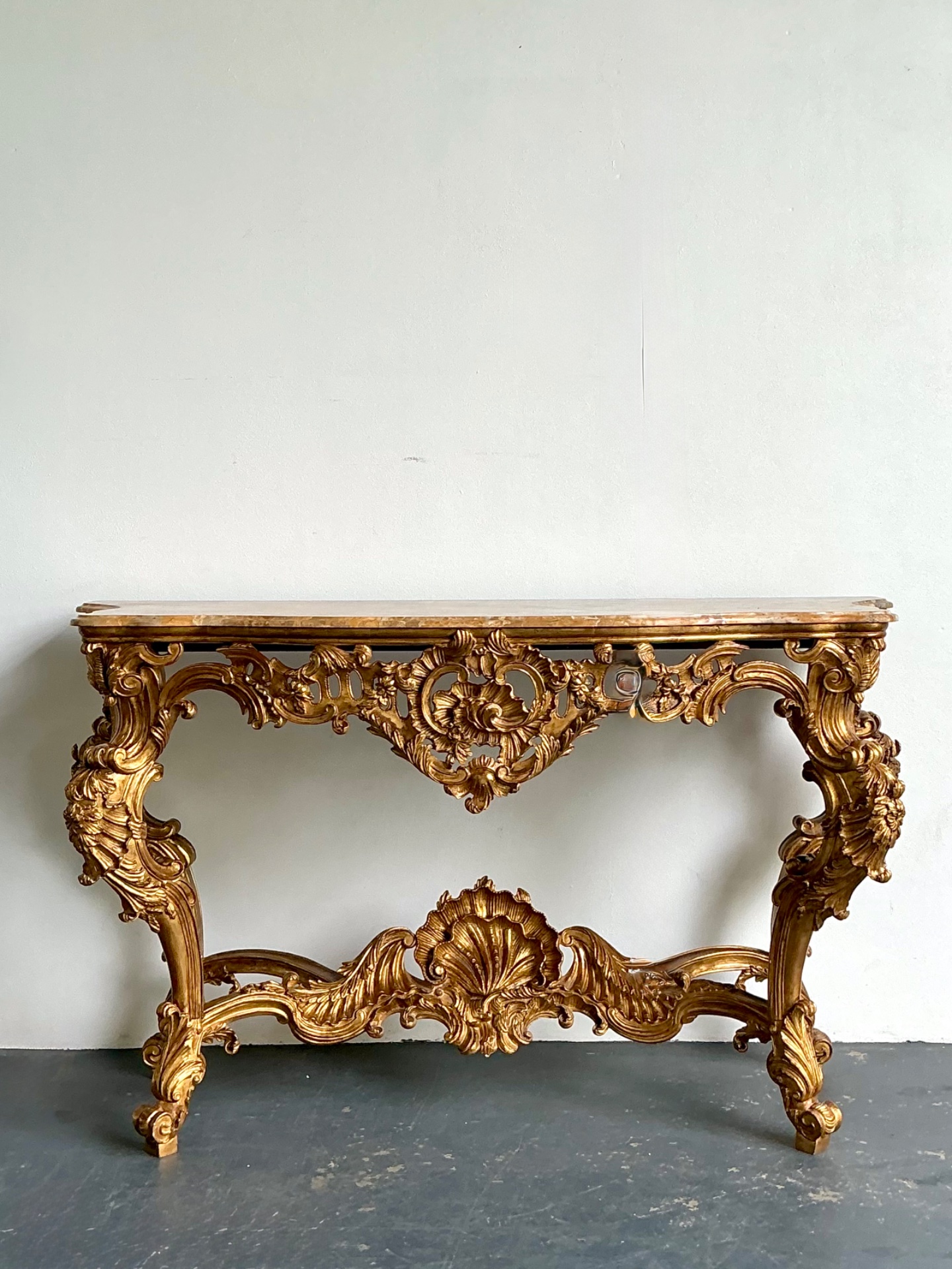 Antique Rococo Giltwood Console with Marble Top - Top view