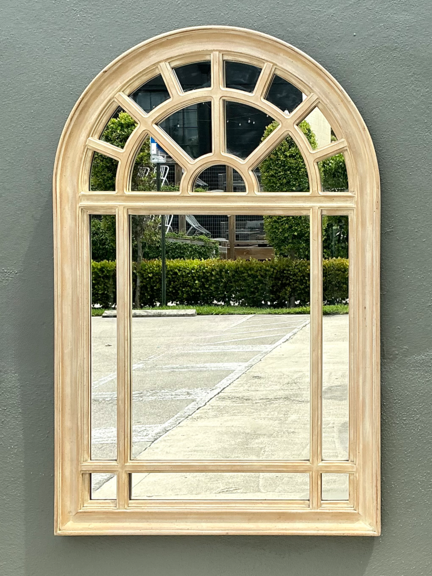 Vintage Arched Wood and Mirrored Glass Mirror - Top view