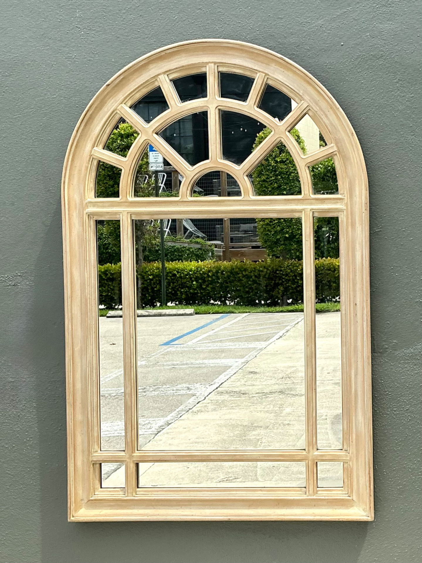 Vintage Arched Wood and Mirrored Glass Mirror - Detail view