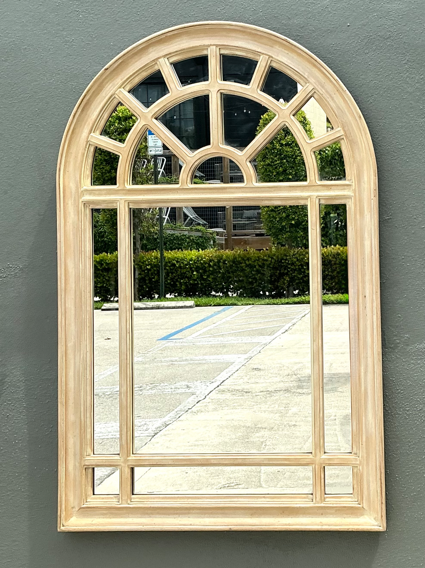 Vintage Arched Wood and Mirrored Glass Mirror - Back view