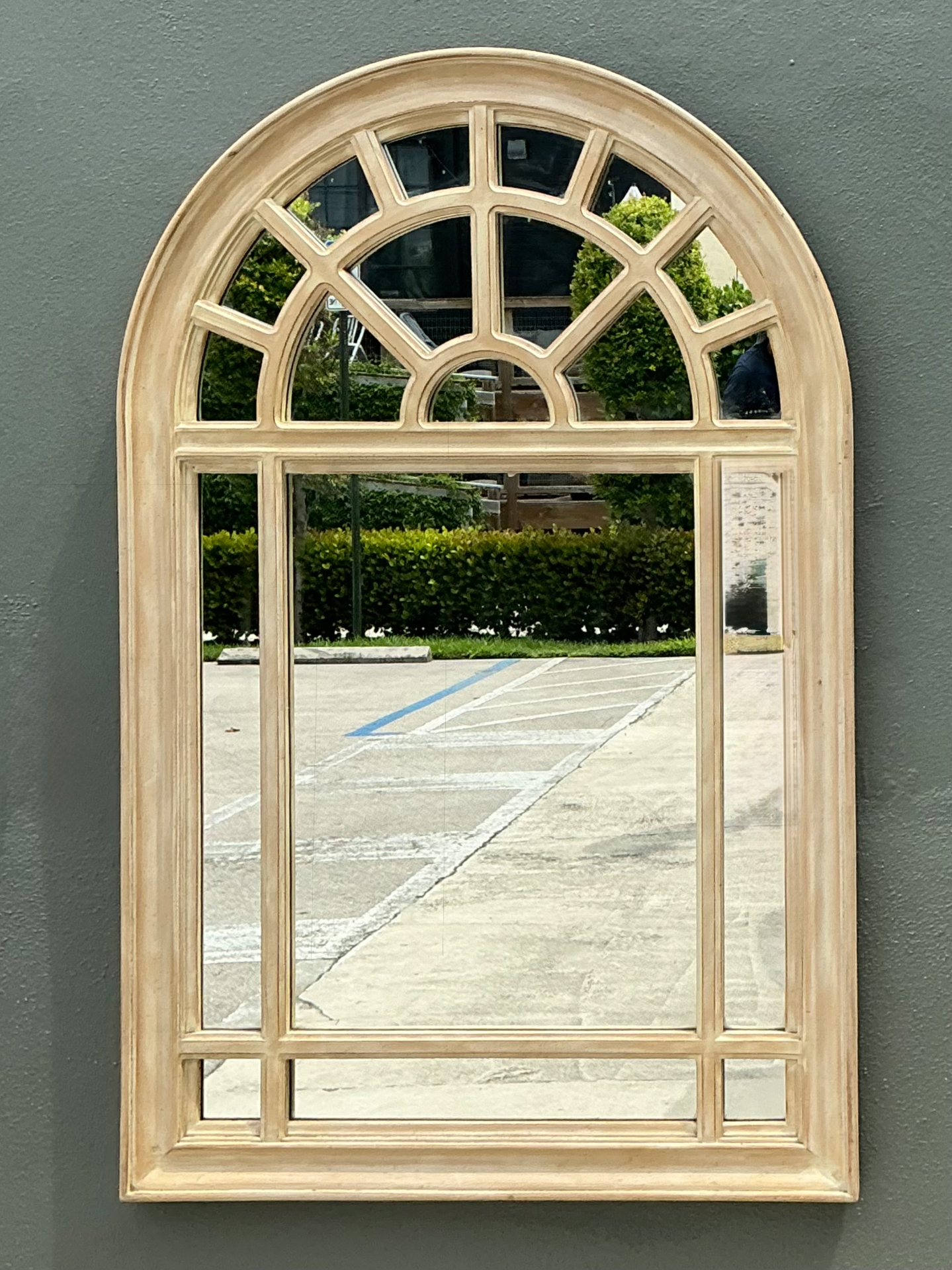 Vintage Arched Wood and Mirrored Glass Mirror - Side view