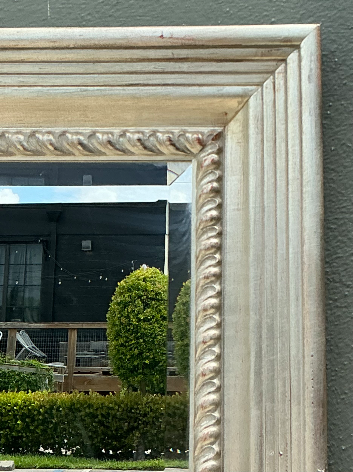 Vintage Carved Wood and Mirrored Glass Mirror - Top view