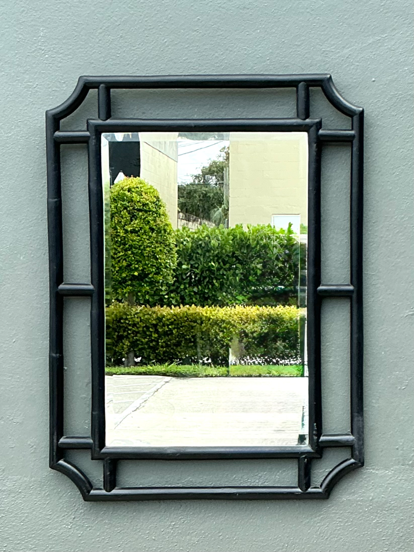 Vintage Serena And Lily Black Rattan Decorative Wall Mirror - Top view