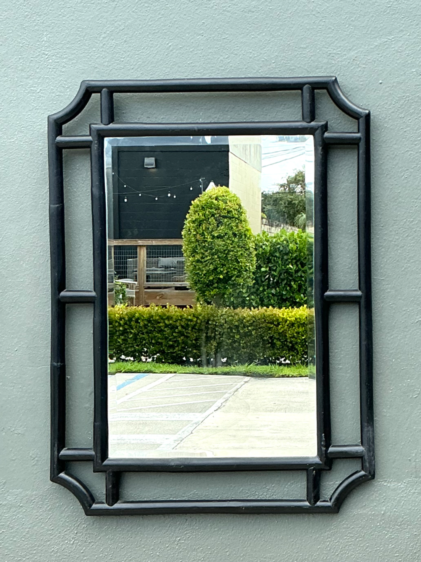Vintage Serena And Lily Black Rattan Decorative Wall Mirror - Side view