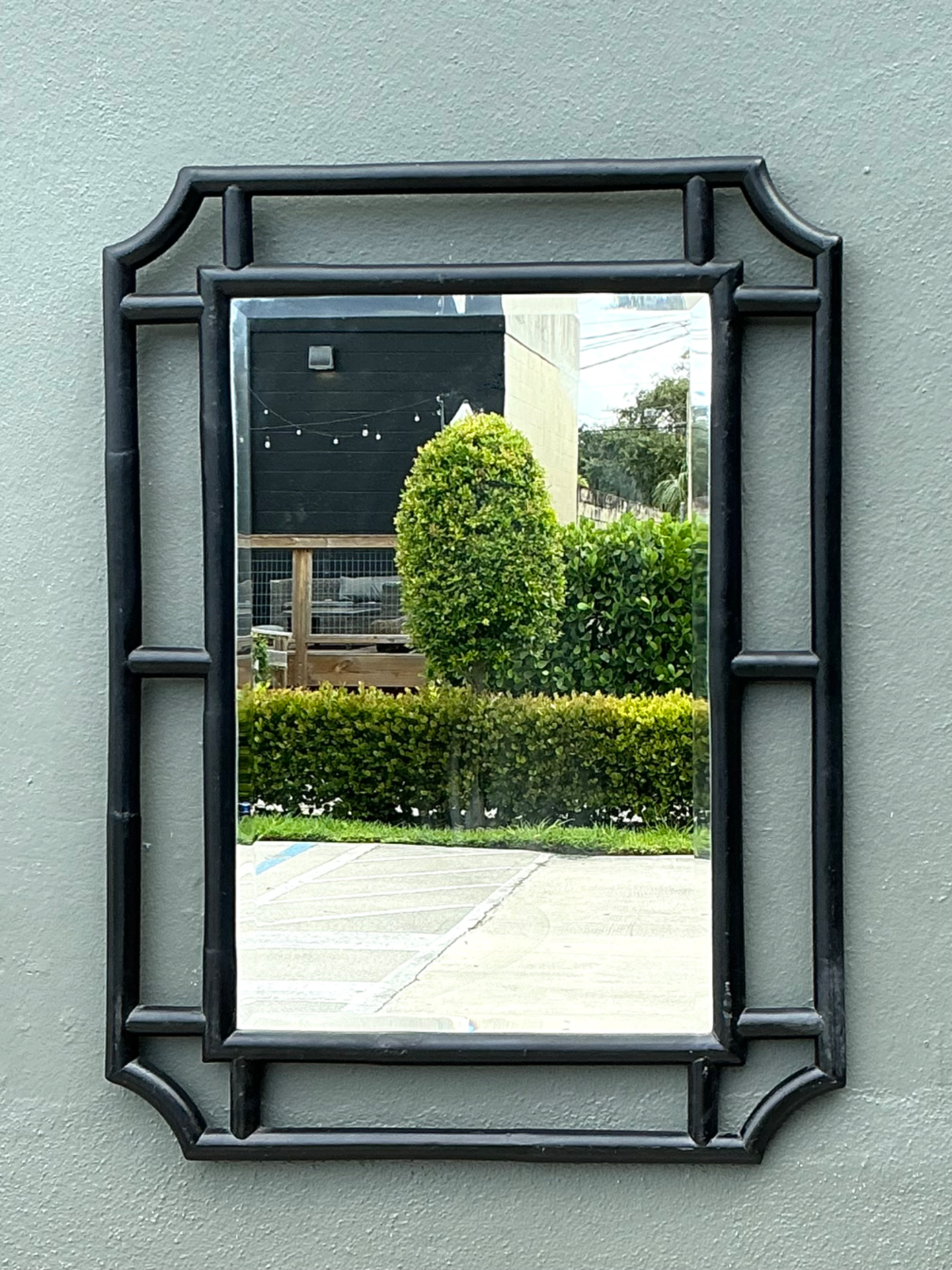 Vintage Serena And Lily Black Rattan Decorative Wall Mirror - Detail view