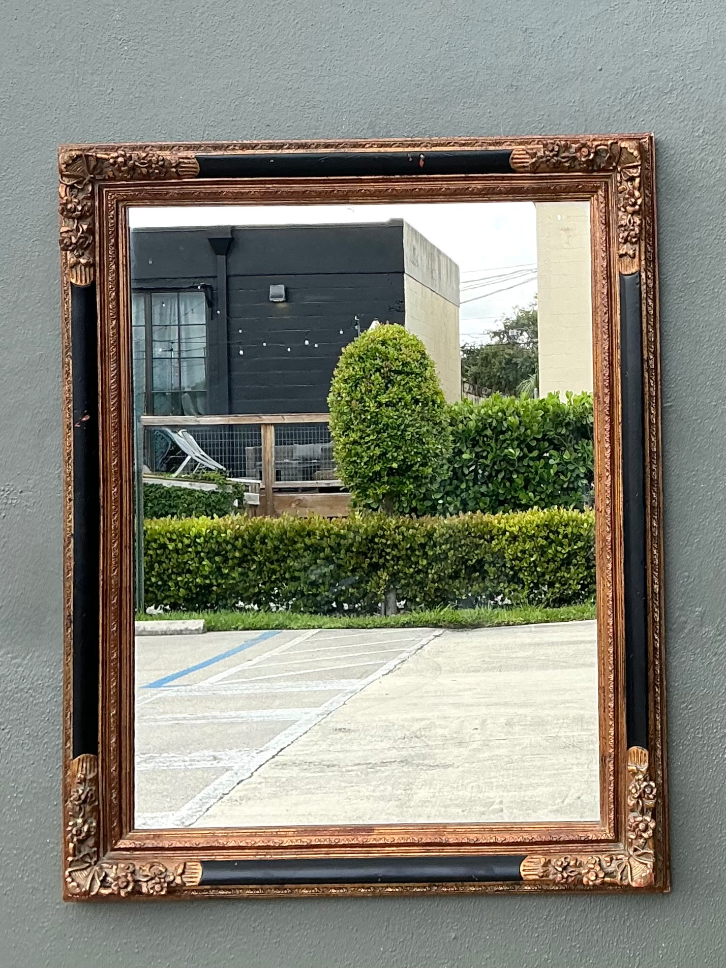 Vintage Ornate Gold and Black Frame Mirror - Back view