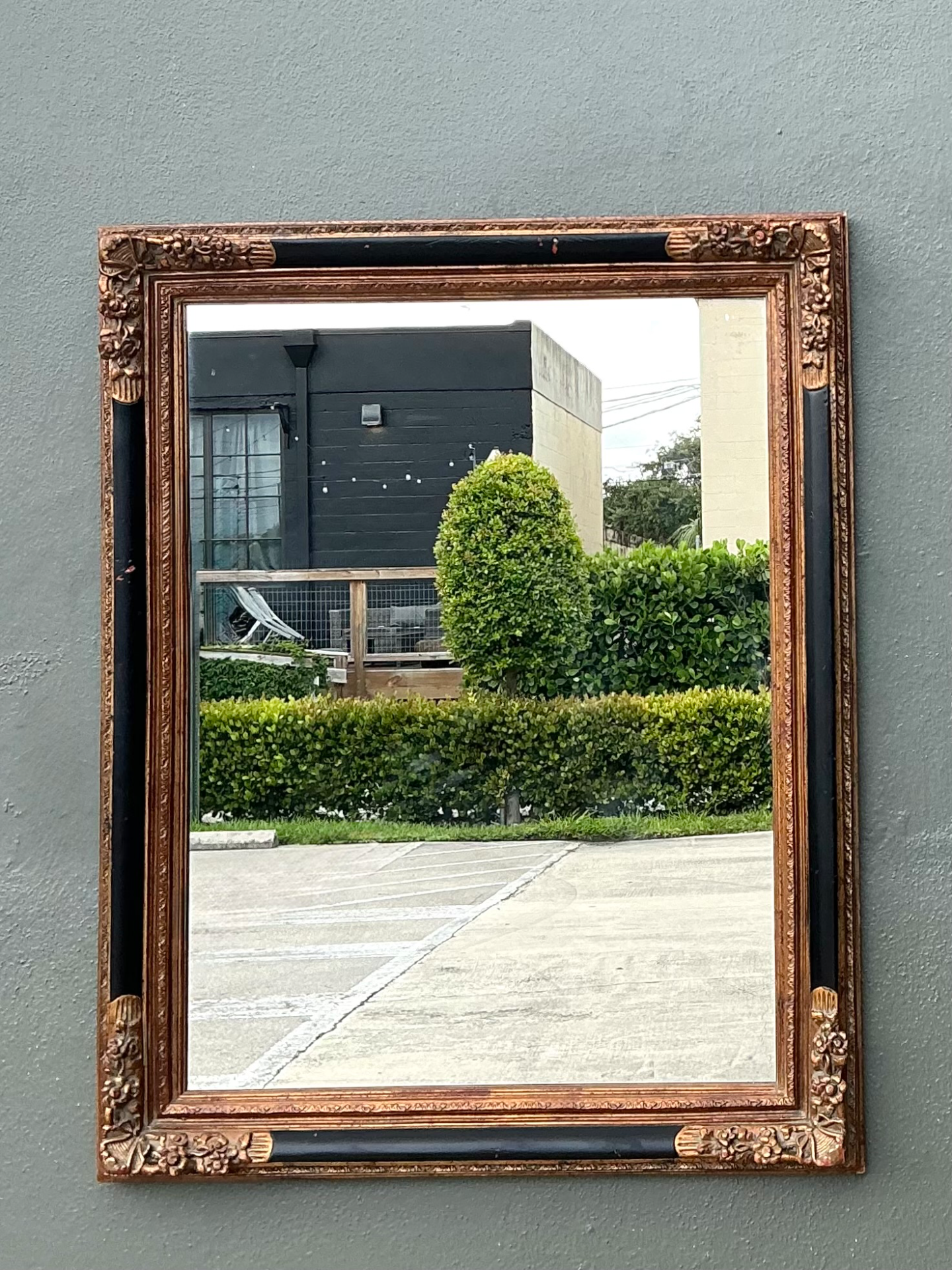 Vintage Ornate Gold and Black Frame Mirror - Top view