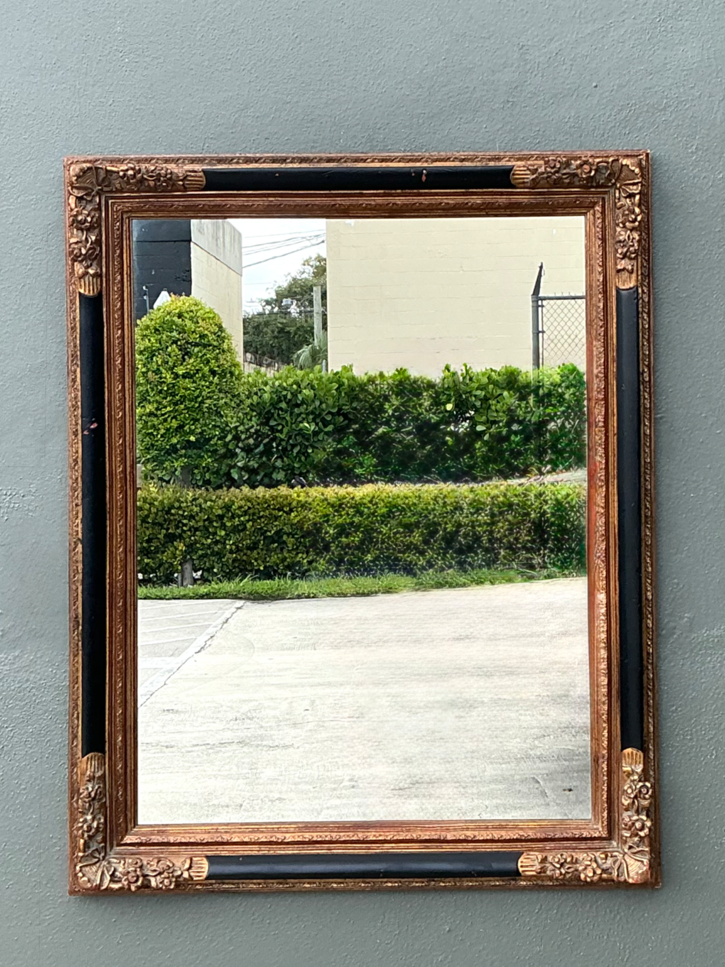Vintage Ornate Gold and Black Frame Mirror - Detail view