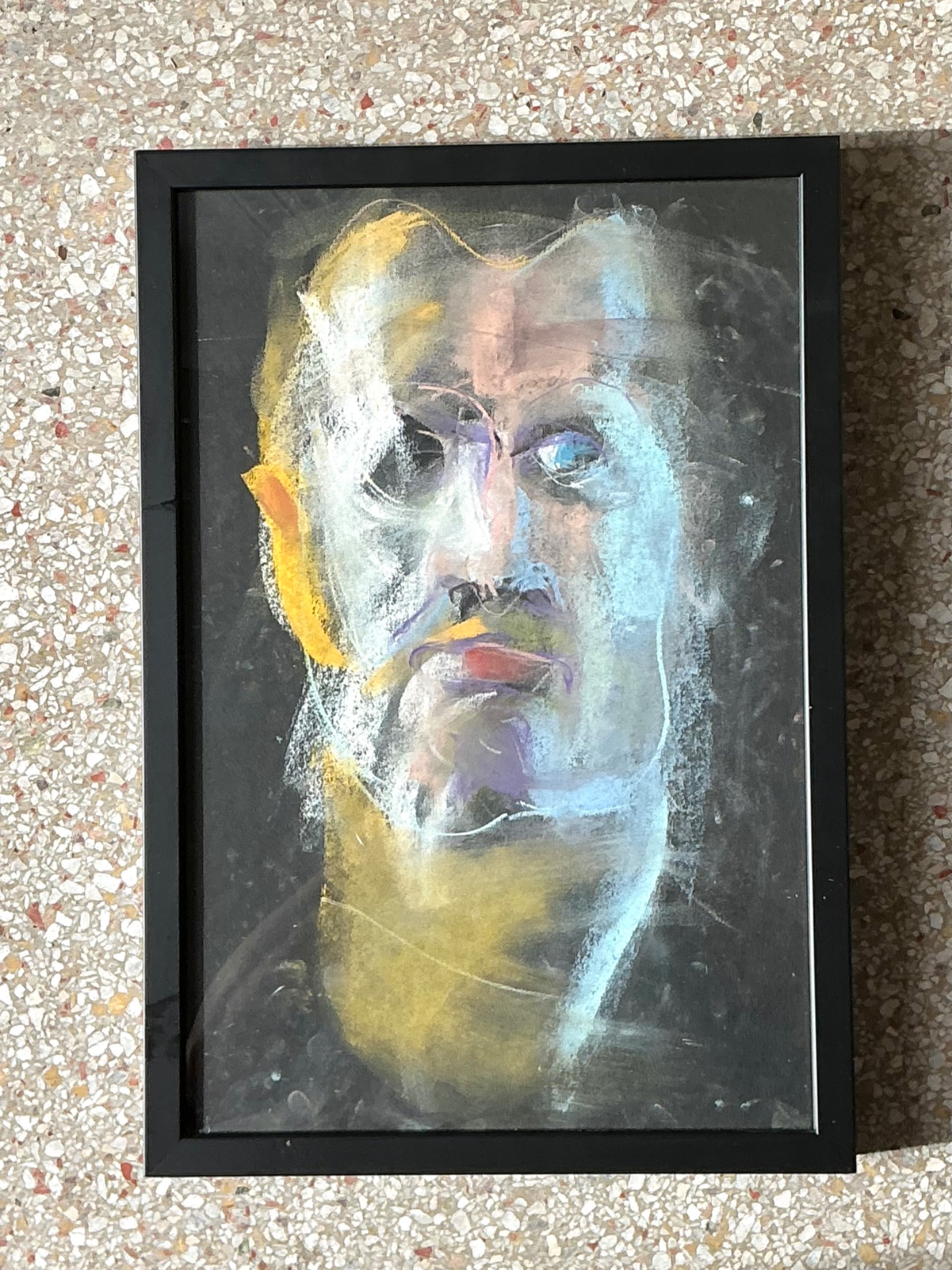 Vintage Abstract Portrait Oil Pastel Painting - Side view