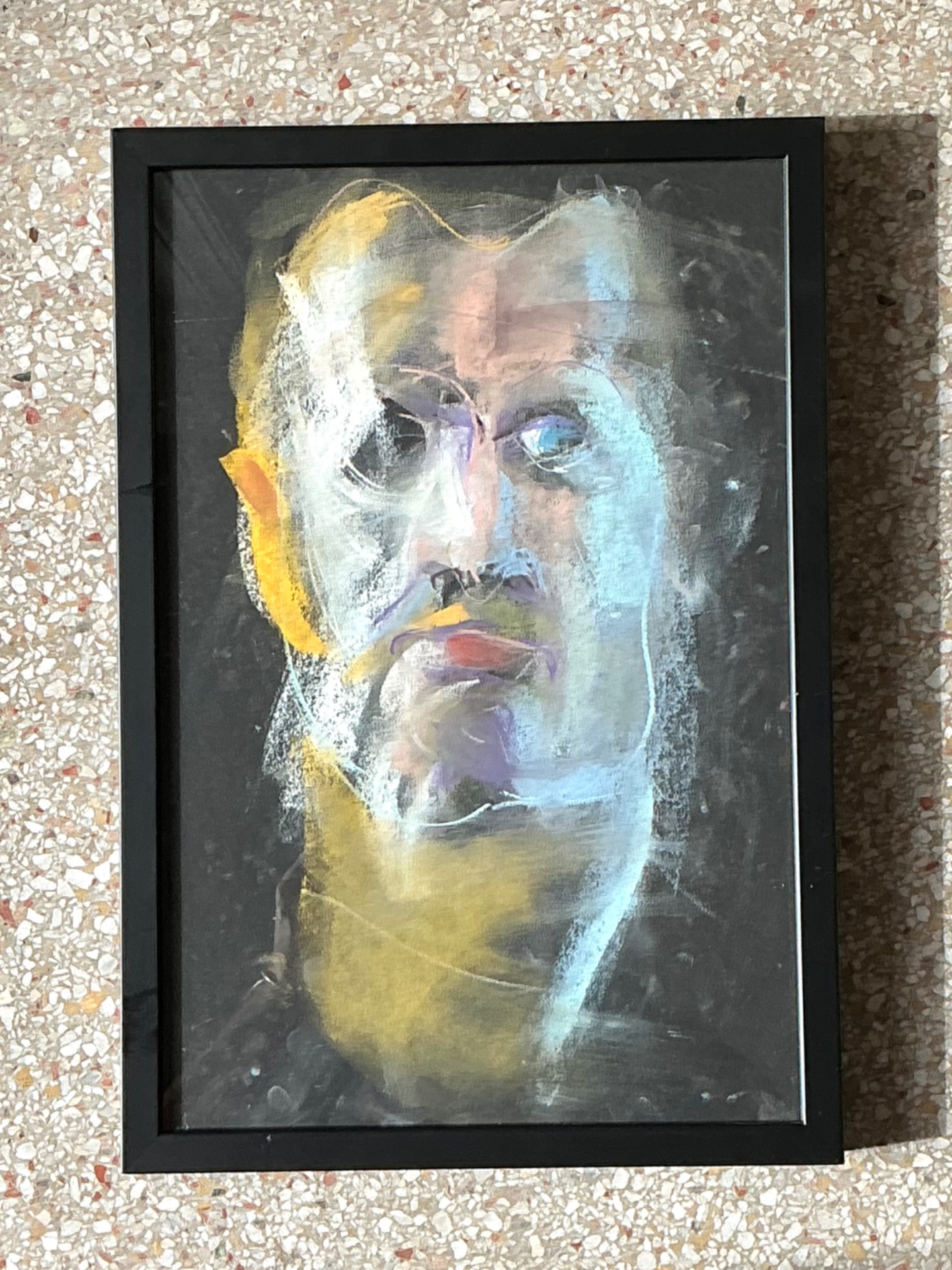 Vintage Abstract Portrait Oil Pastel Painting - Top view