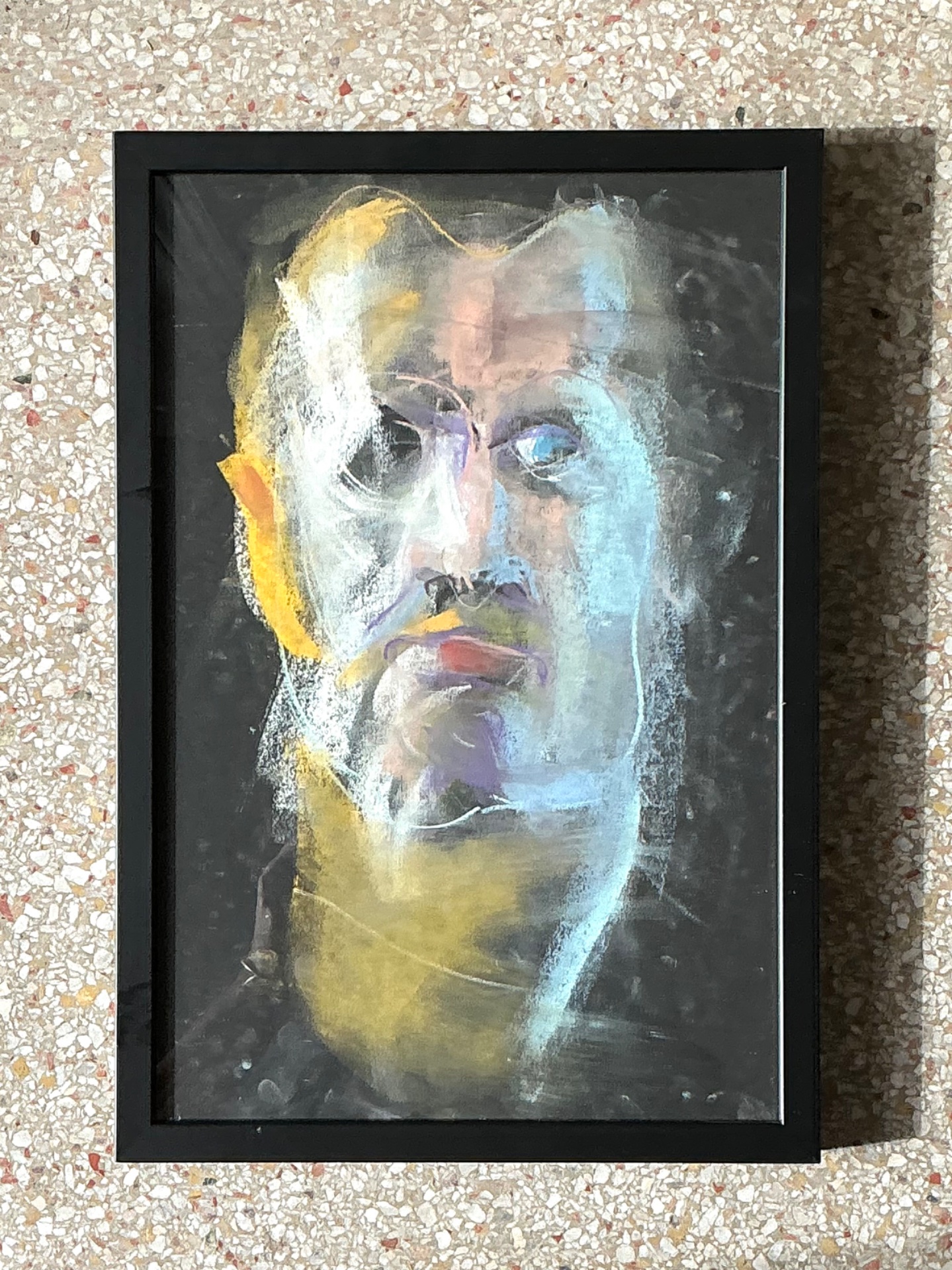 Vintage Abstract Portrait Oil Pastel Painting - Back view