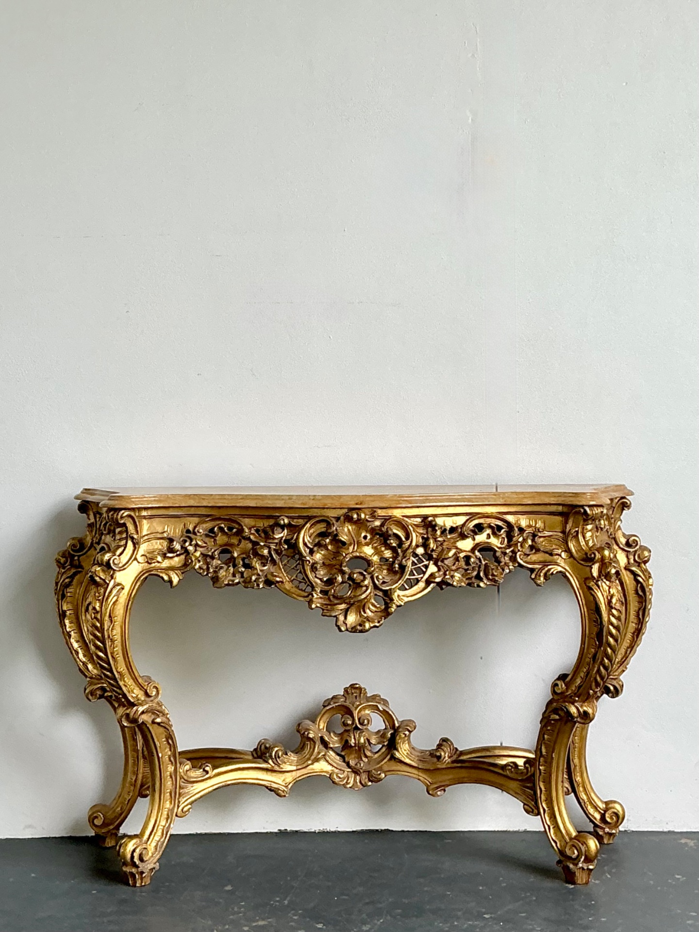 Antique Giltwood Rococo Style Console Marble Top Table - Back view