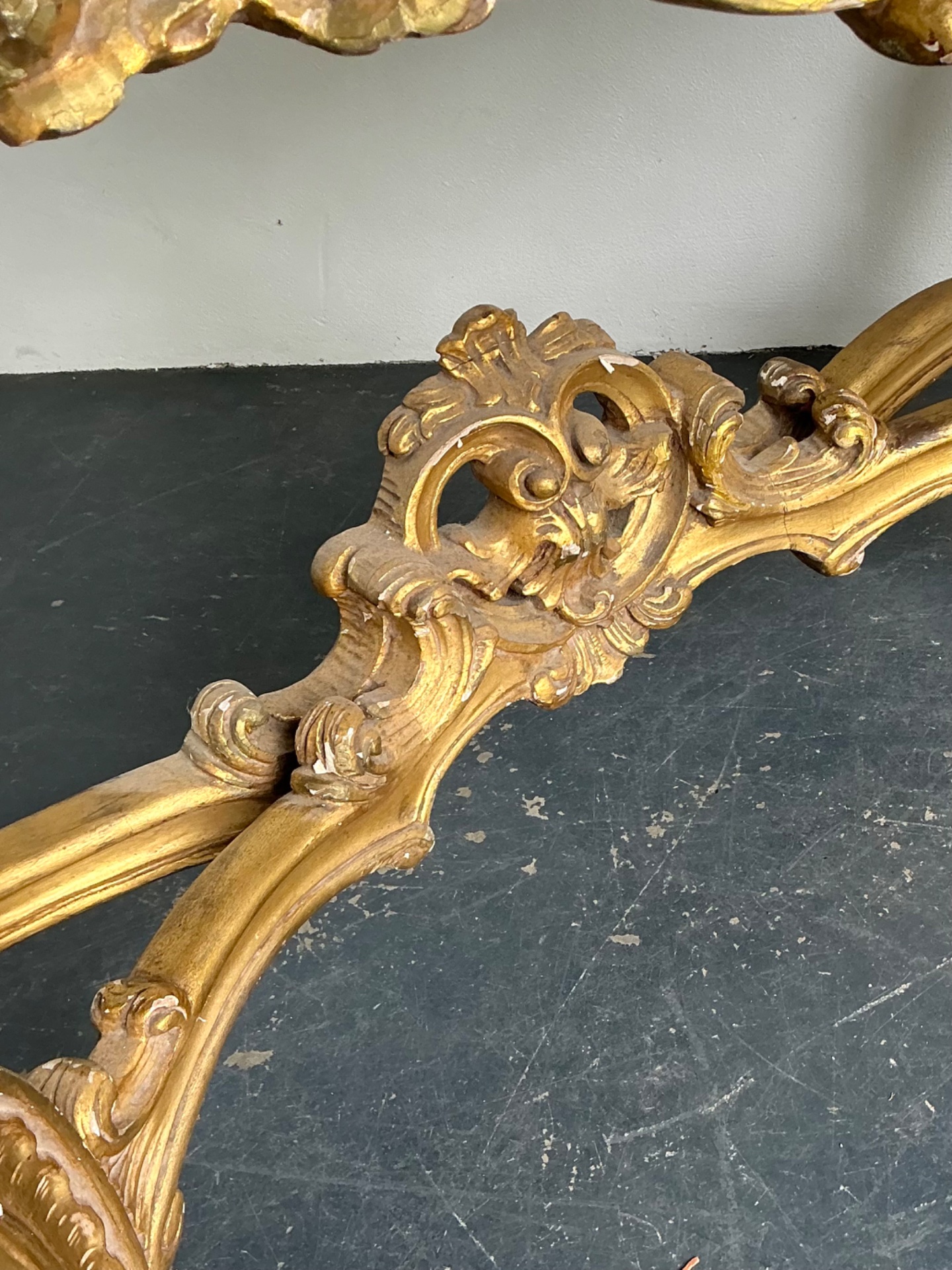 Antique Giltwood Rococo Style Console Marble Top Table - Top view