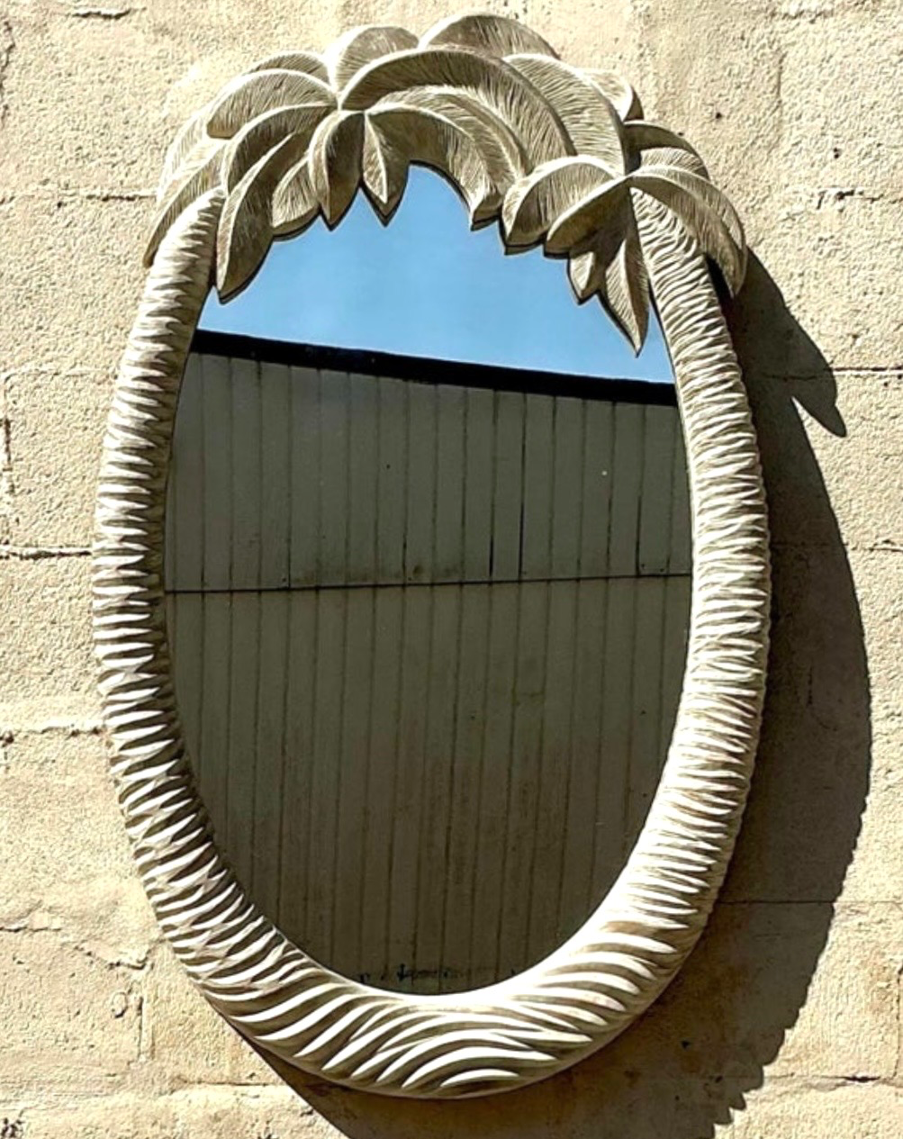 Vintage Coastal Carved Palm Tree Mirror - Detail view