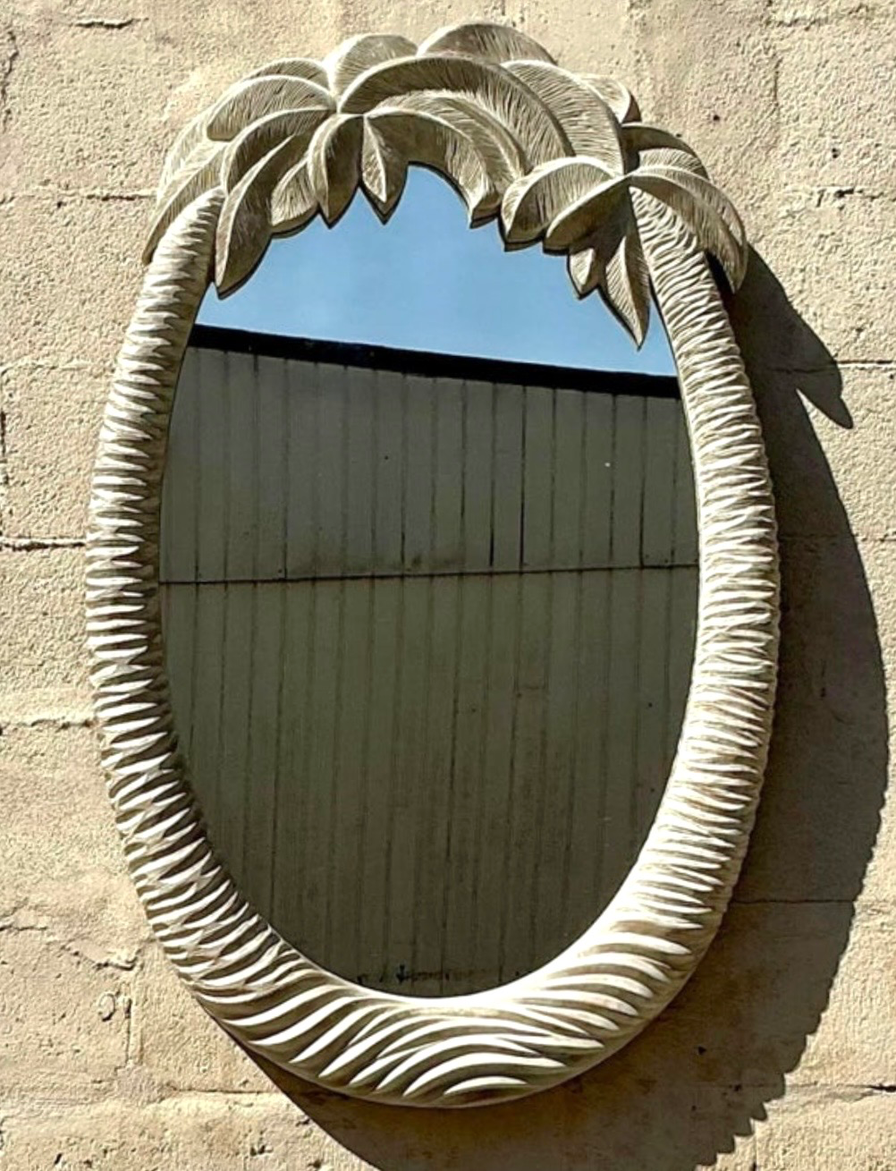 Vintage Coastal Carved Palm Tree Mirror - Side view