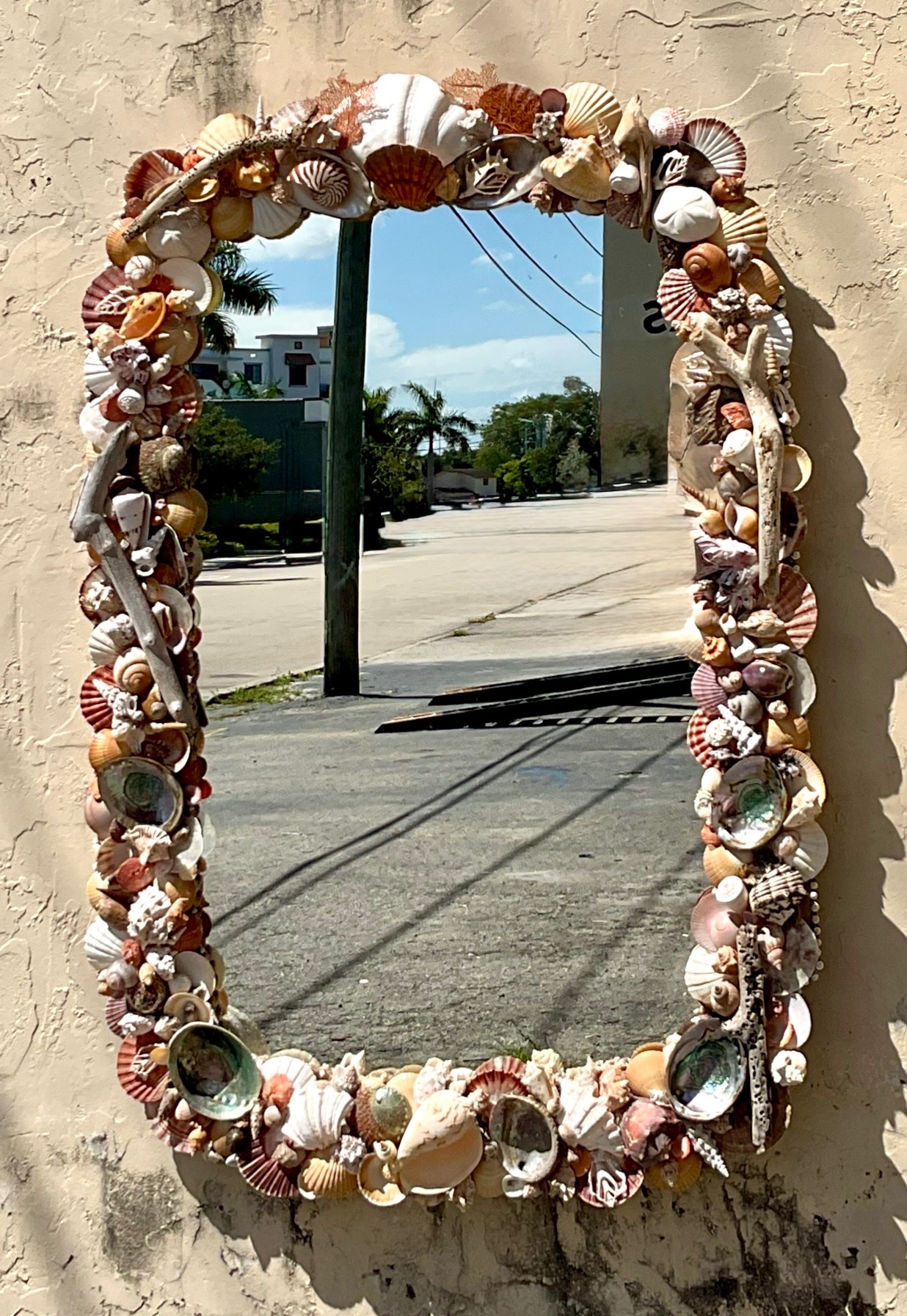 Vintage Shell Encrusted Wall Mirror - Side view