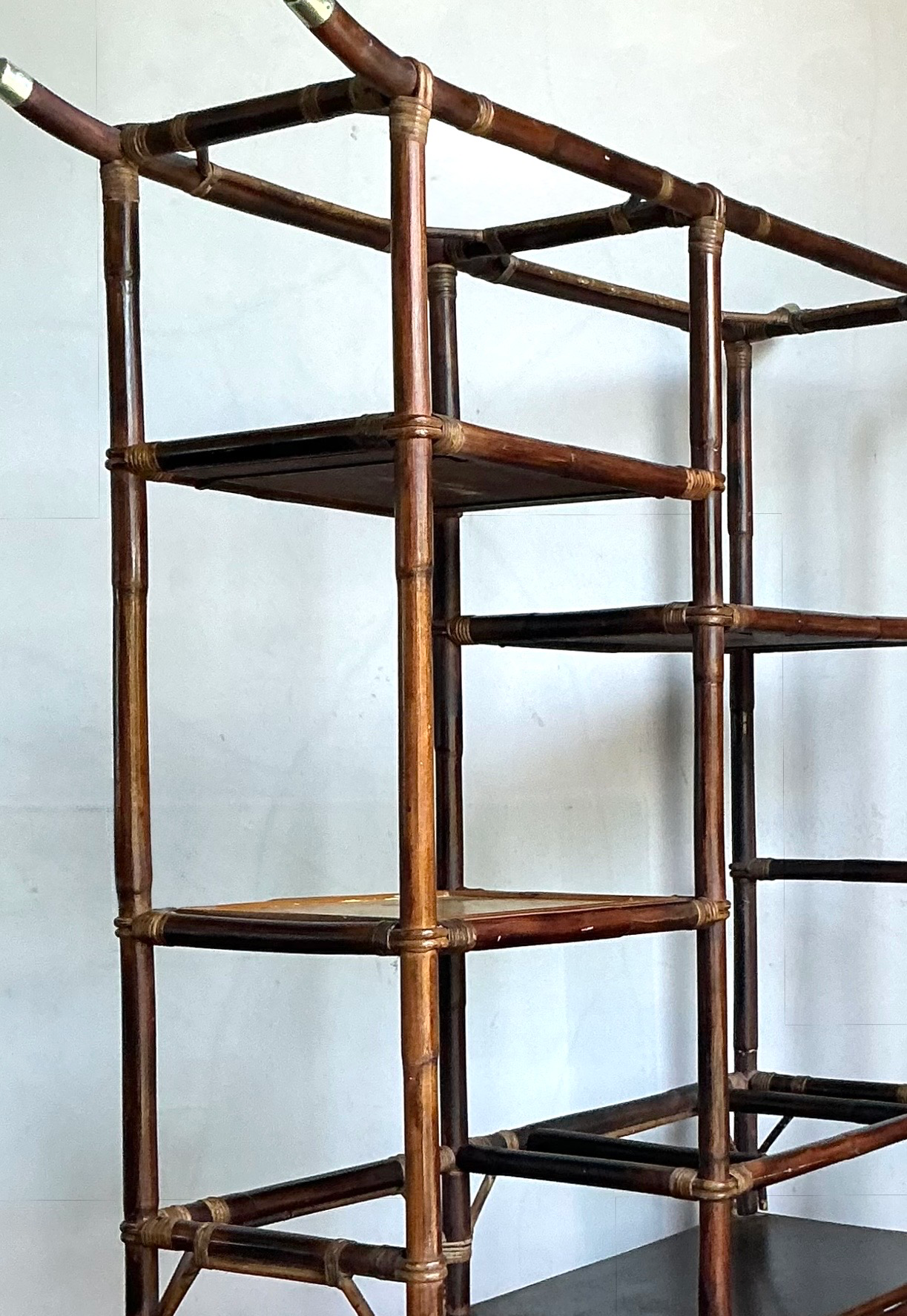 Vintage Boho Rattan Pagoda Etagere After John Wisner for Ficks Reed - Top view