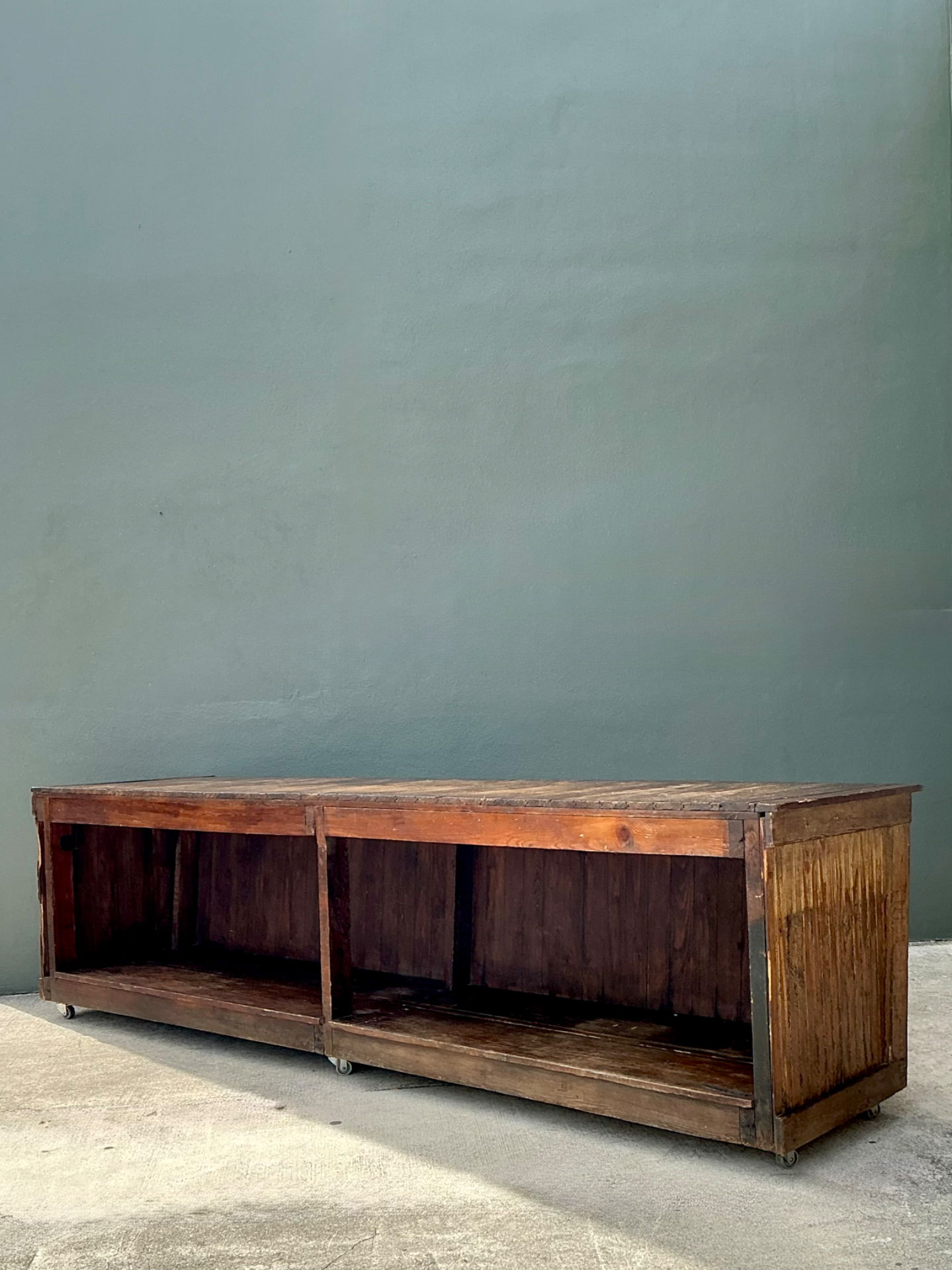 Vintage Wood Industrial Long Counter - Top view