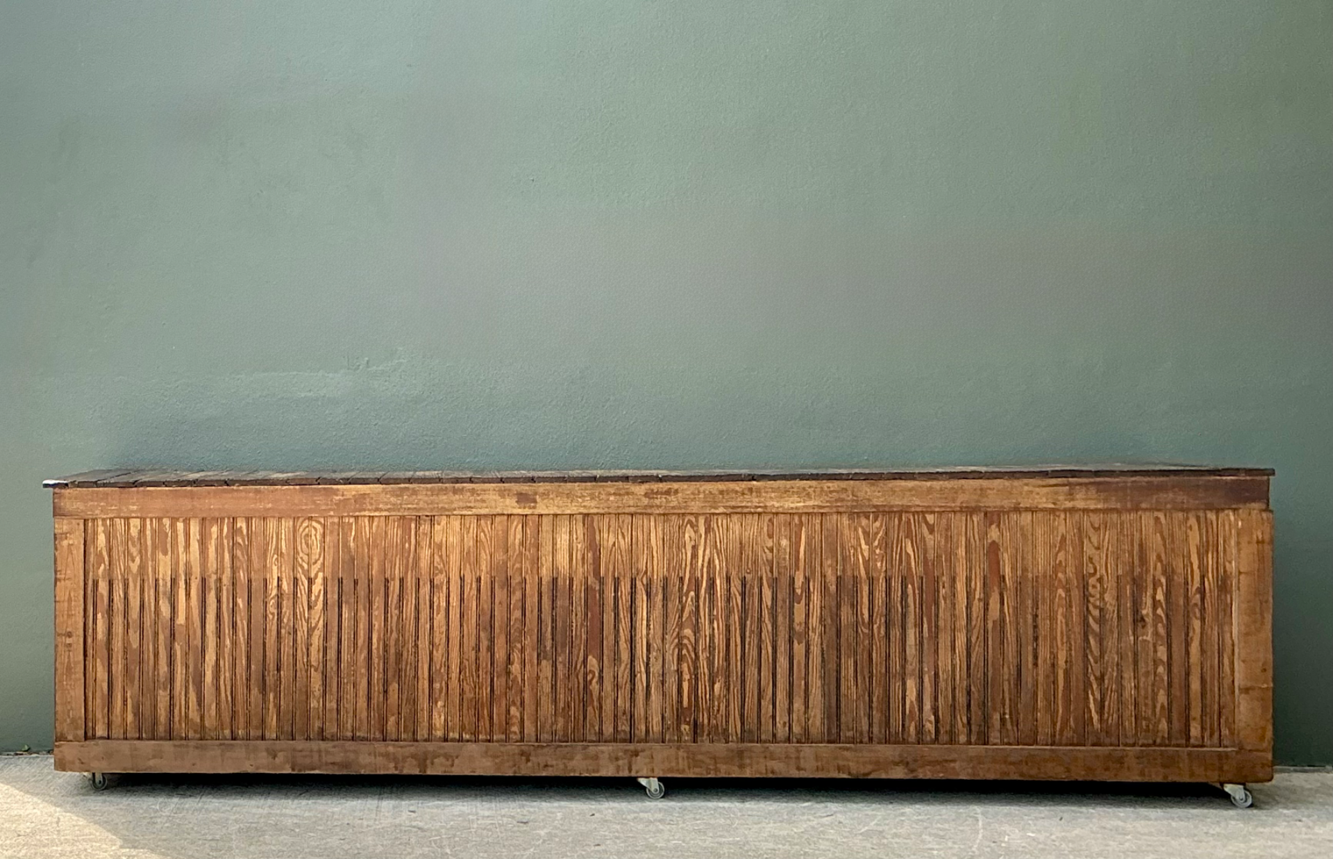 Vintage Wood Industrial Long Counter - Side view