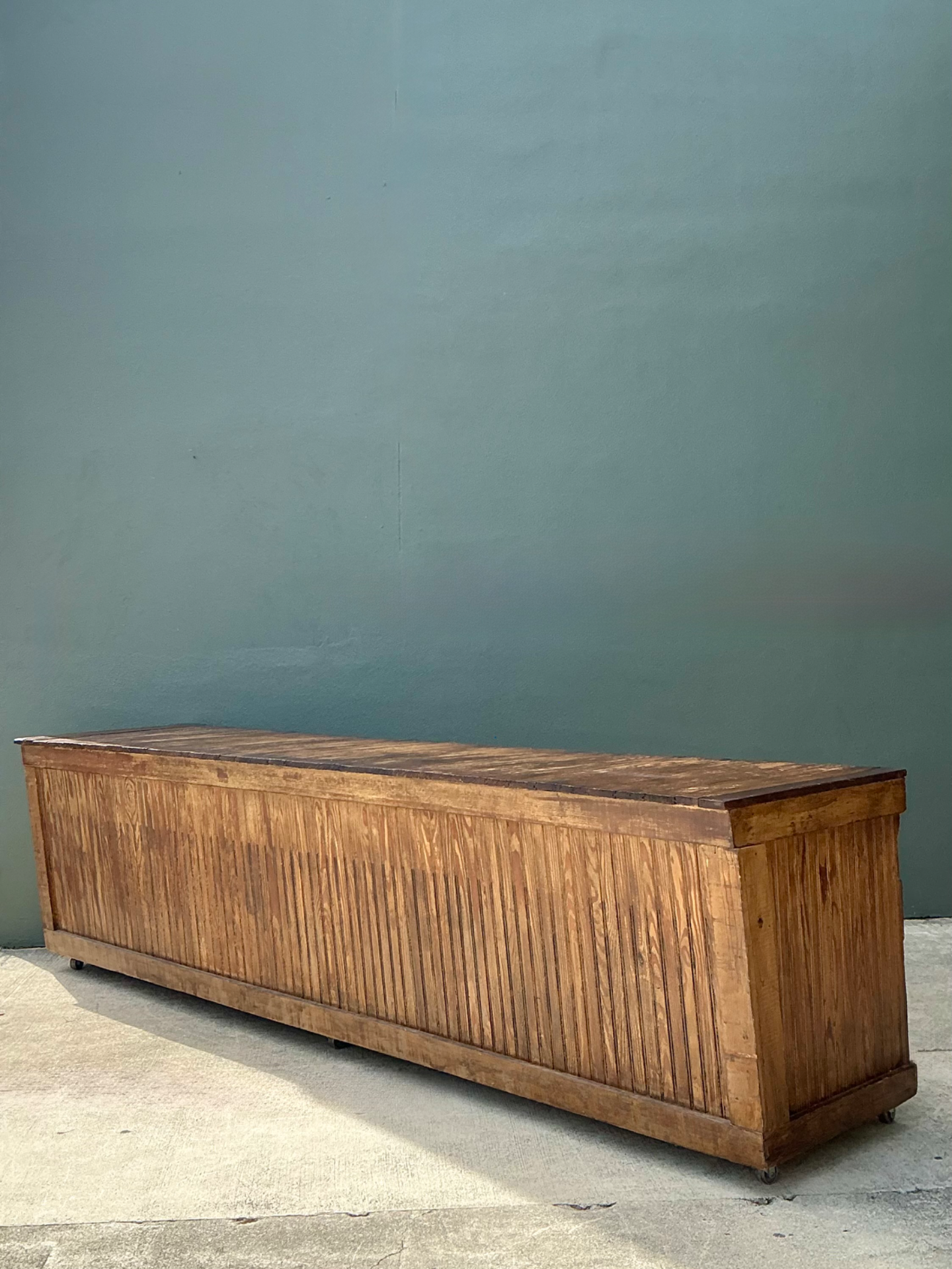 Vintage Wood Industrial Long Counter - Detail view