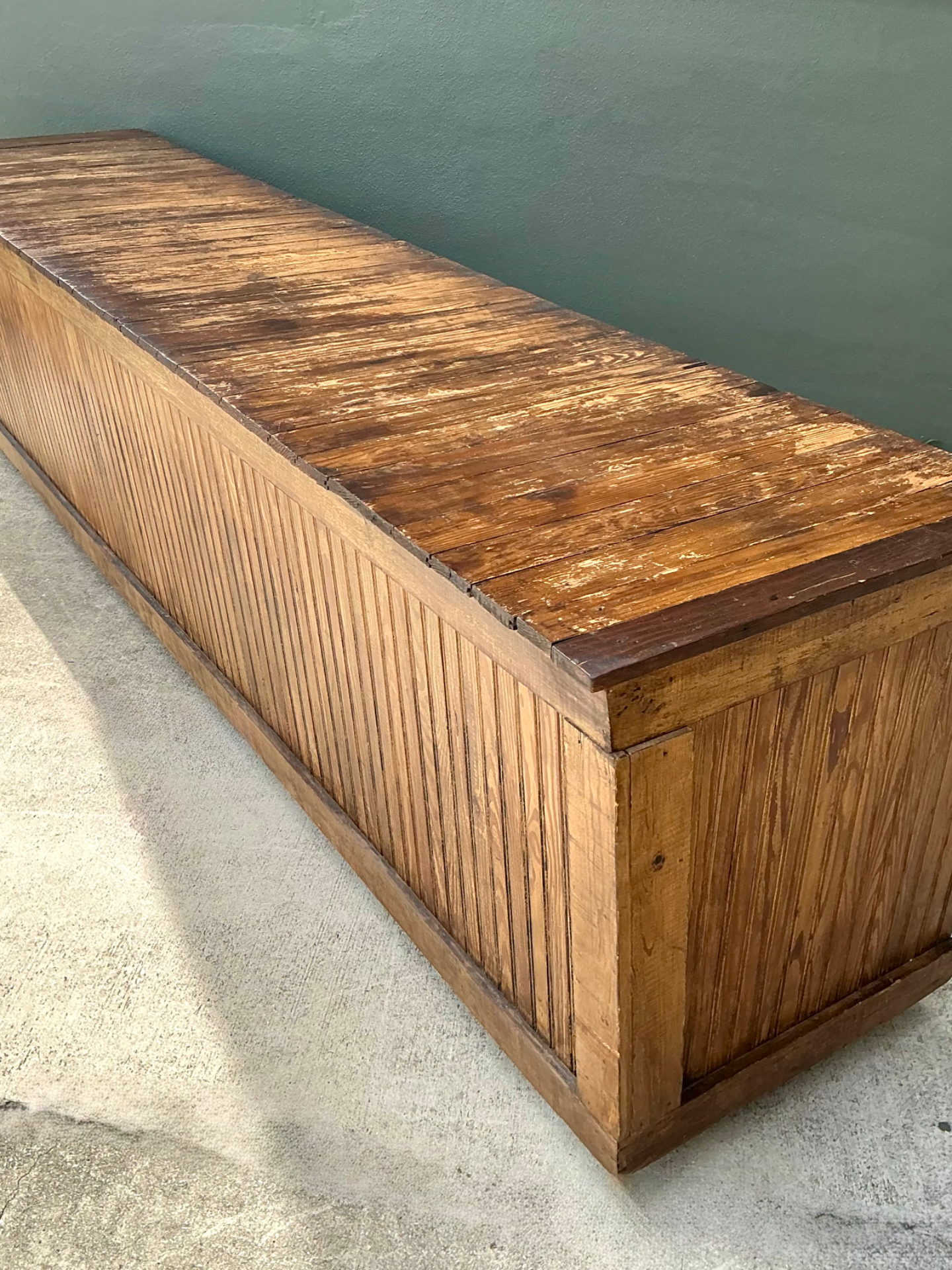 Vintage Wood Industrial Long Counter - Back view