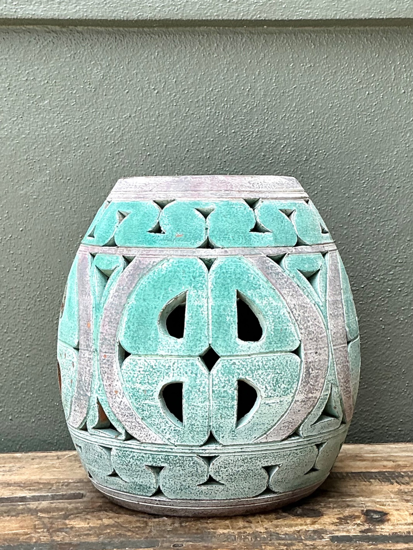 Vintage Patinated Ceramic Low Stool - Top view