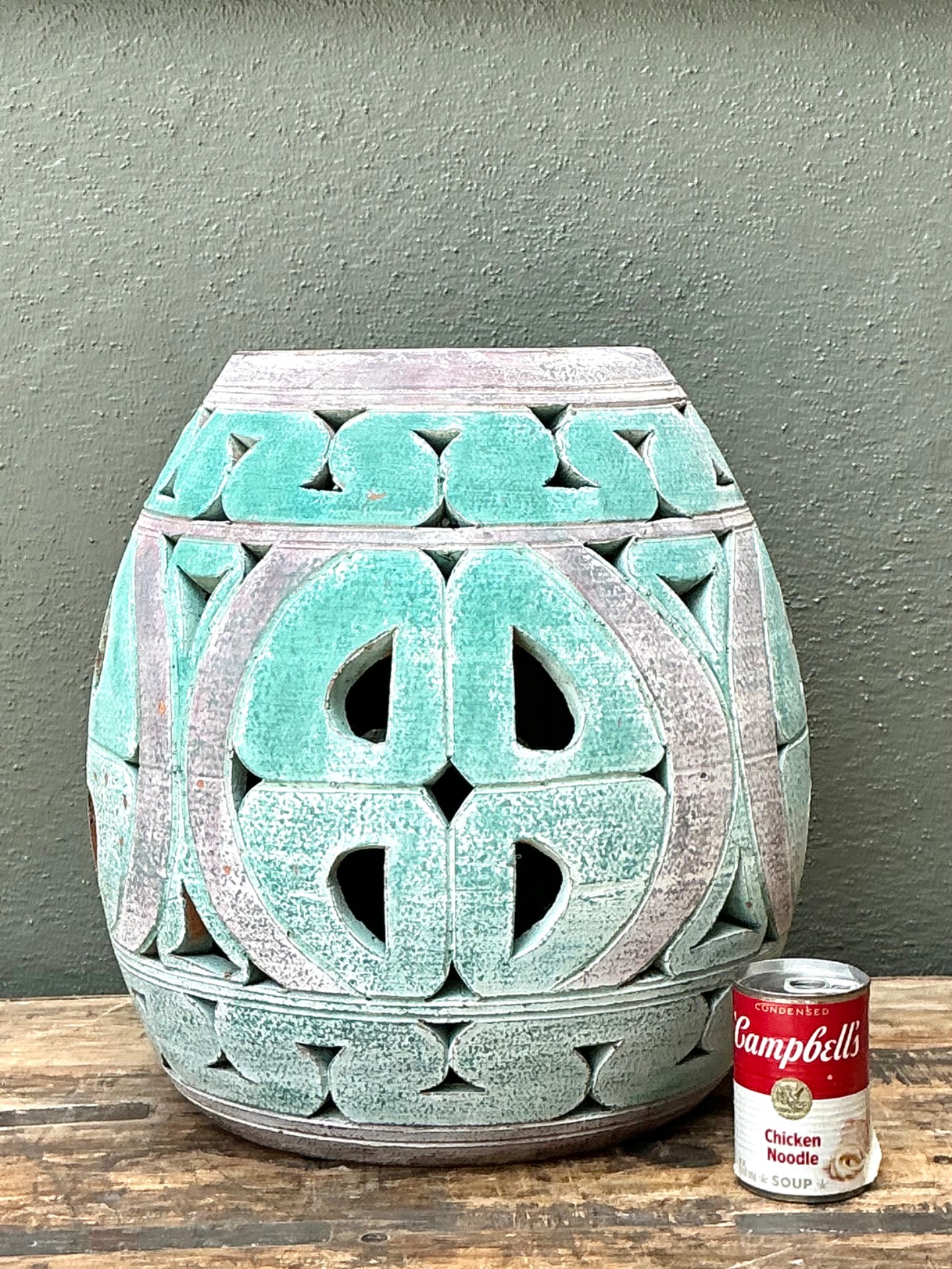 Vintage Patinated Ceramic Low Stool - Back view