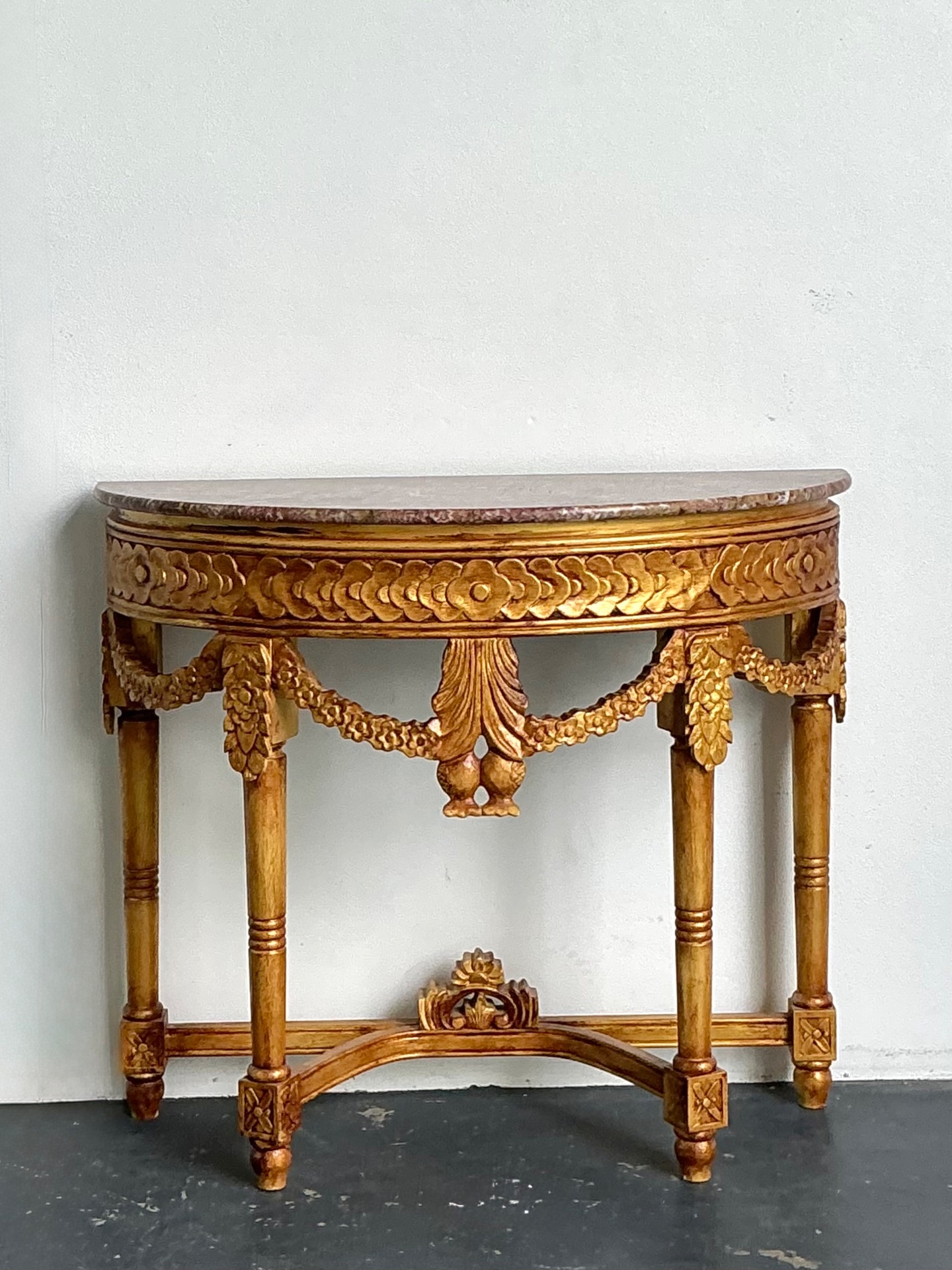 Antique Carved Giltwood Pomegranate Console with Marble Top - Back view