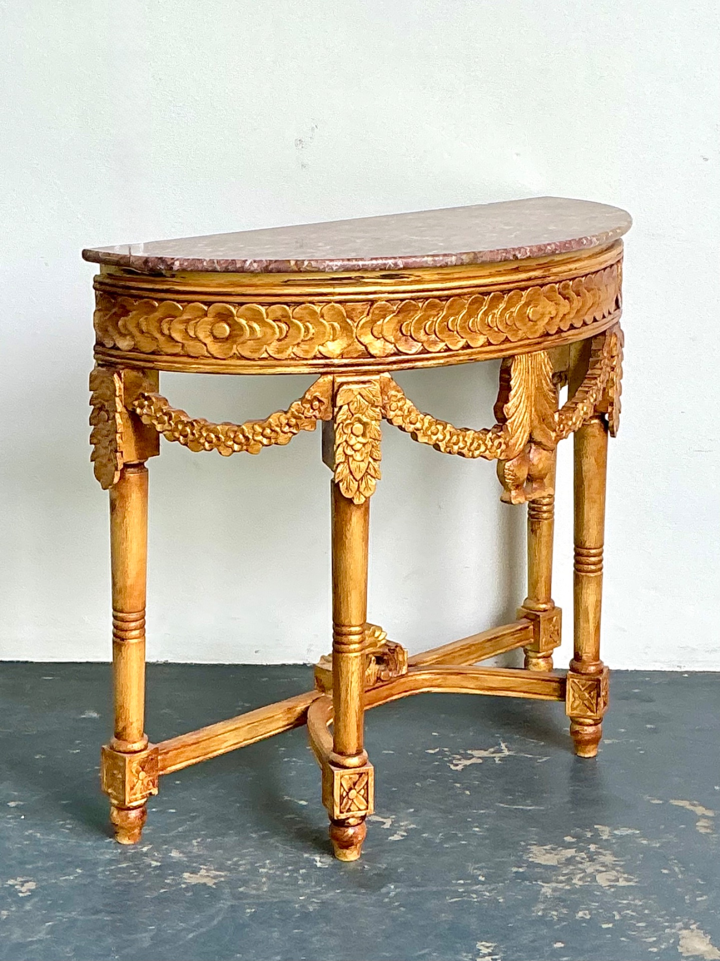 Antique Carved Giltwood Pomegranate Console with Marble Top - Detail view