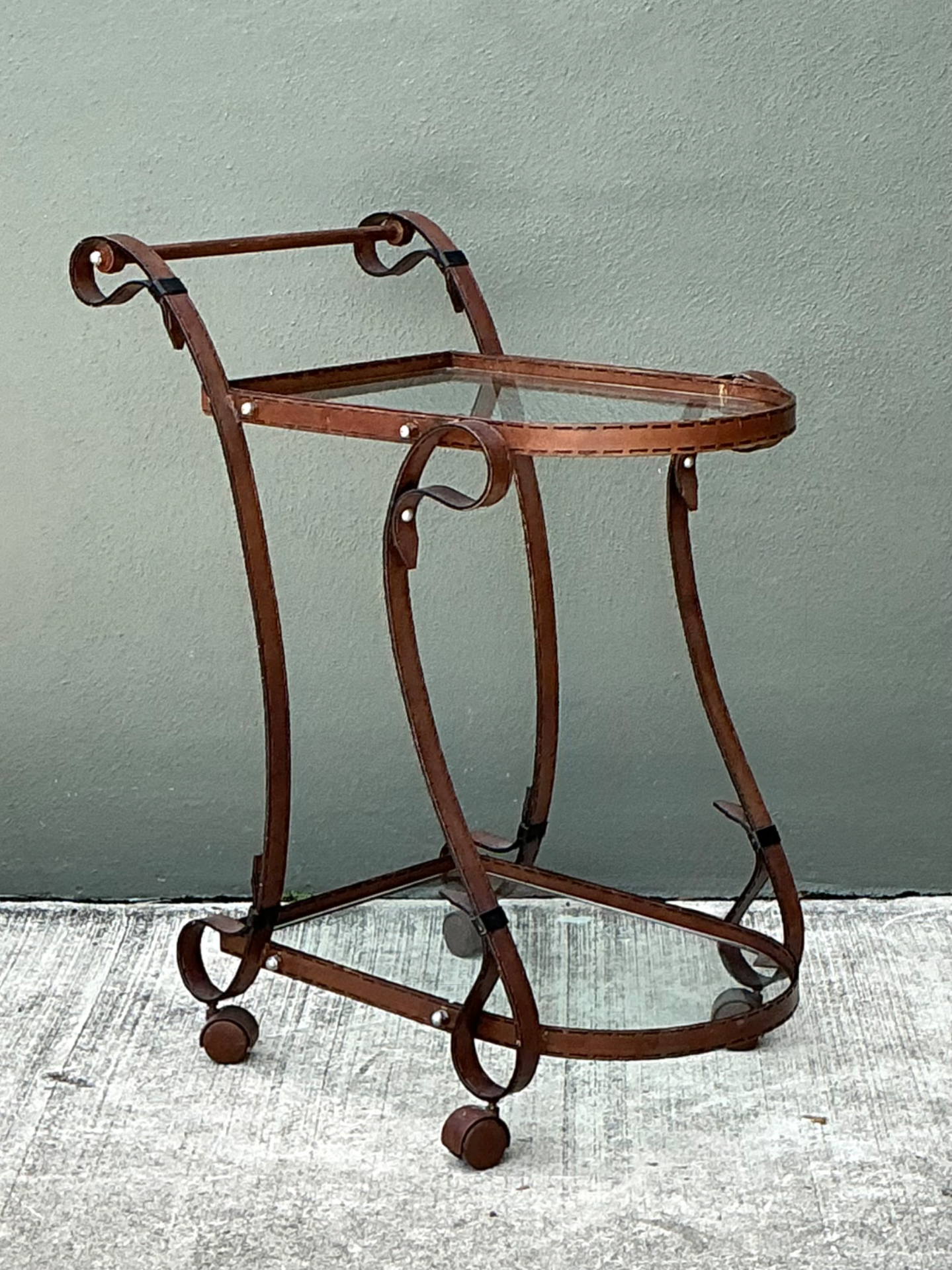 Vintage Glass and Metal Bar Cart - Side view