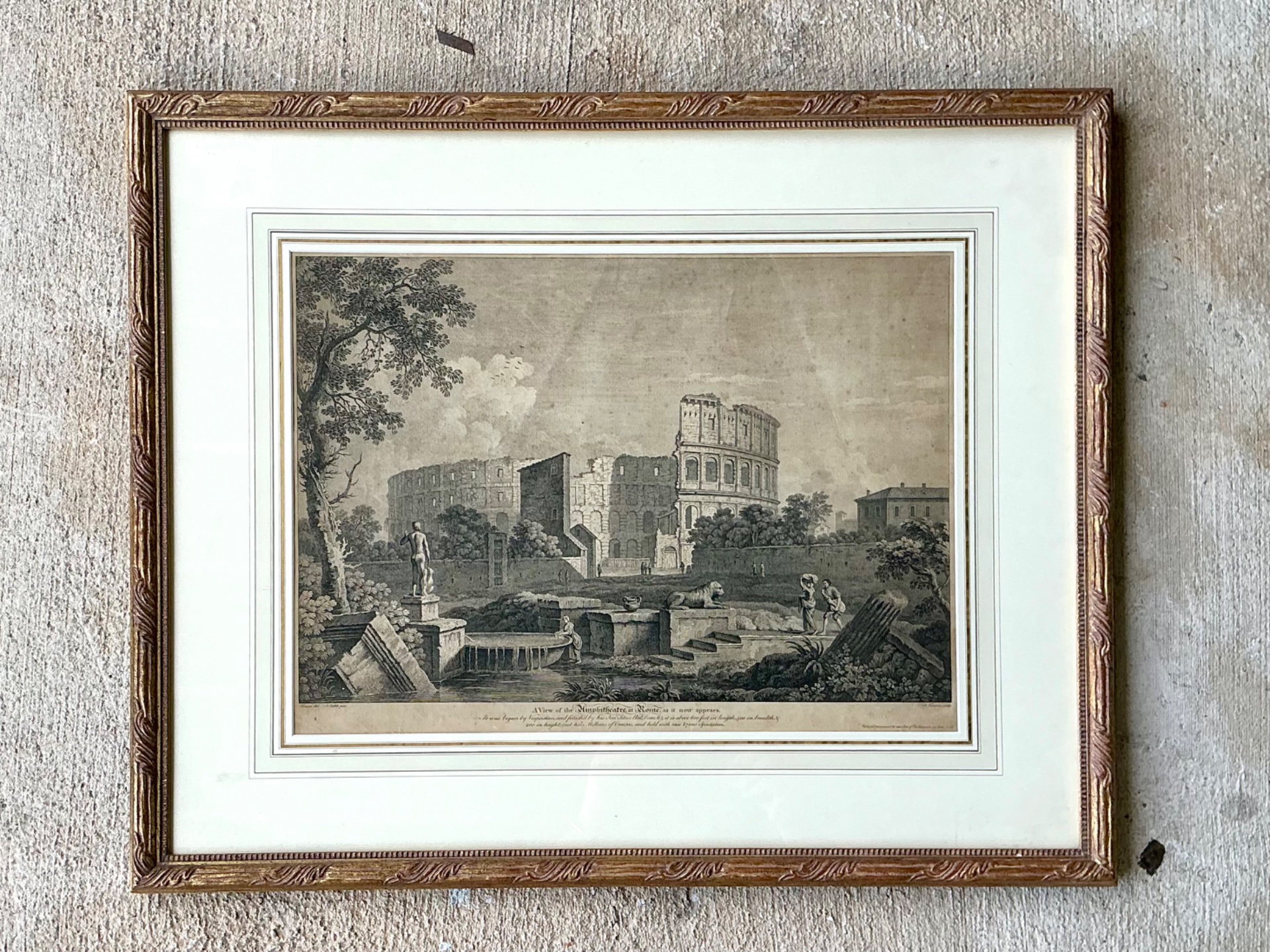 Vintage Framed Architectural Print - Detail view