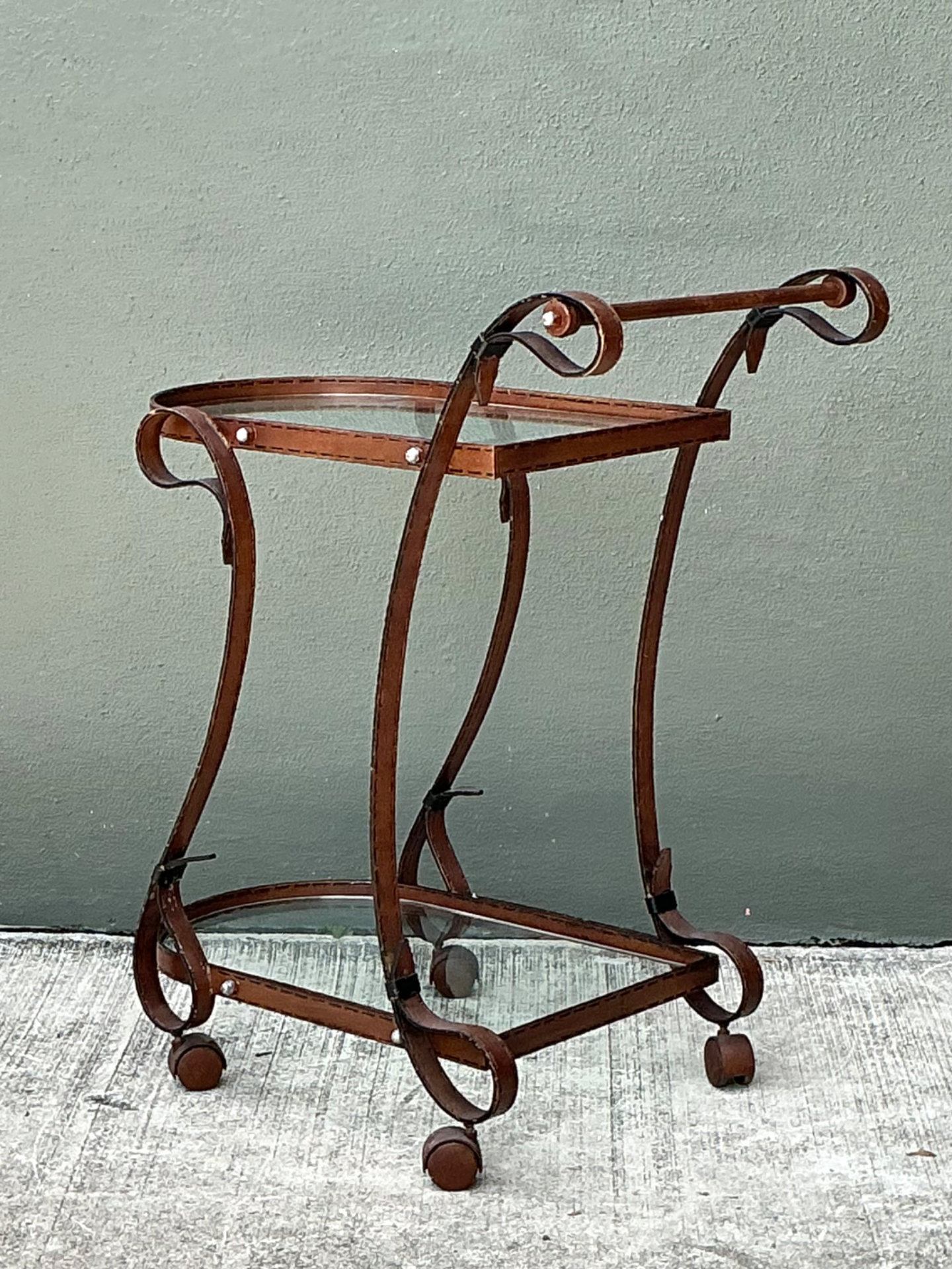 Vintage Glass and Metal Bar Cart - Detail view