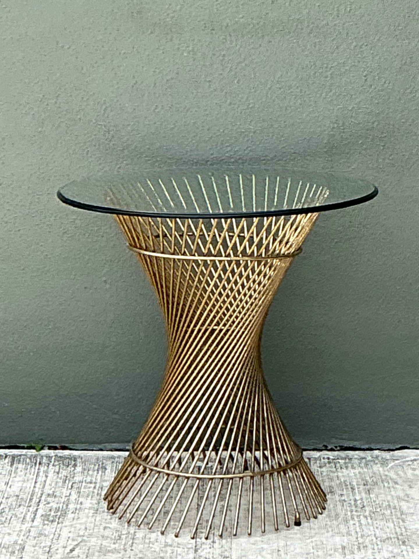 Vintage Twisted Metal and Glass Side Table - Side view