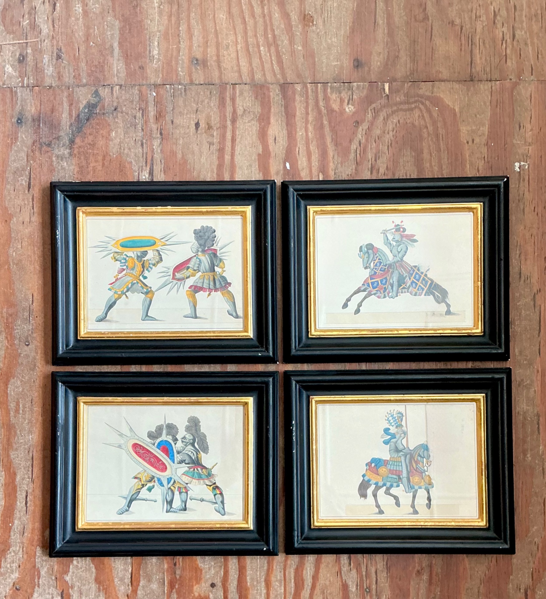Vintage Medieval Knight Prints in Black Frames - Set of 4 - Detail view