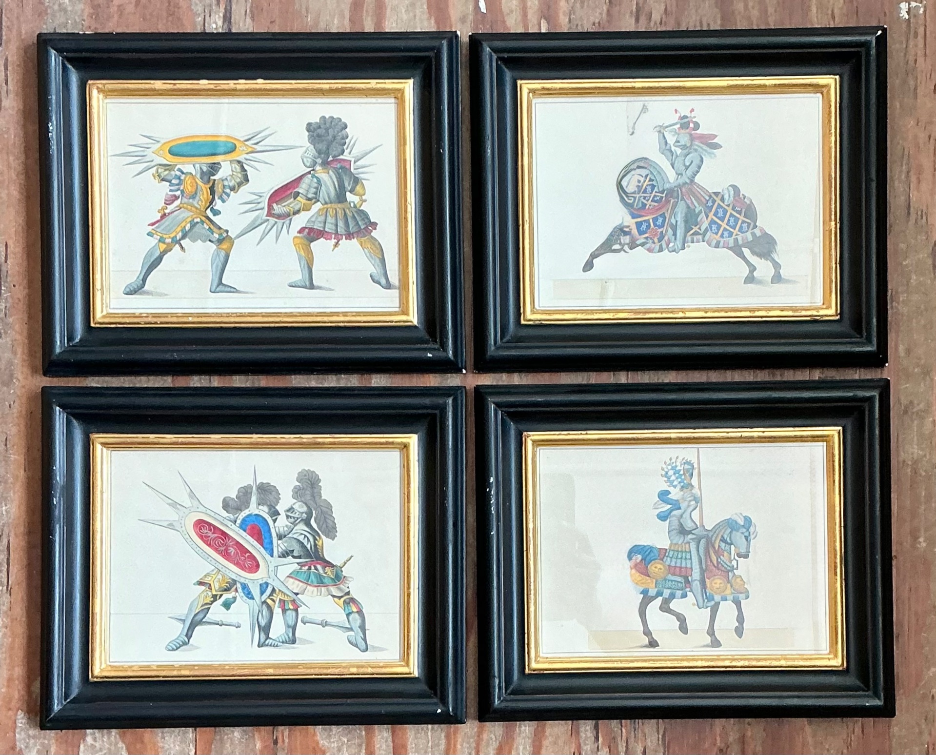 Vintage Medieval Knight Prints in Black Frames - Set of 4 - Back view