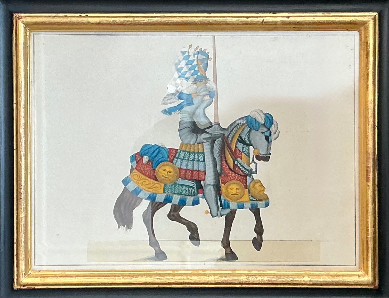 Vintage Medieval Knight Prints in Black Frames - Set of 4 - Side view