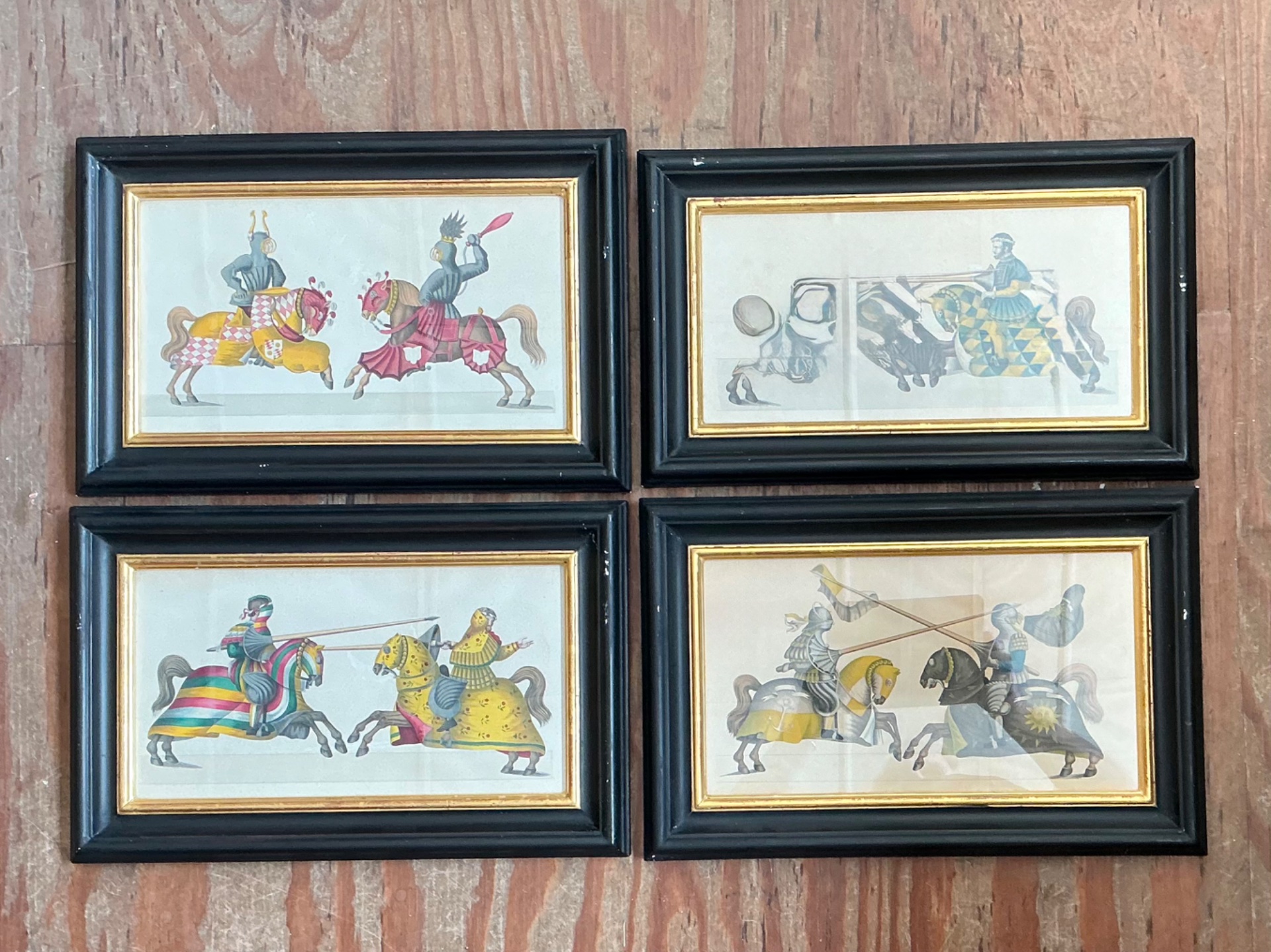 Vintage Medieval Knight Prints in Black Frames - Set of 4 - Detail view