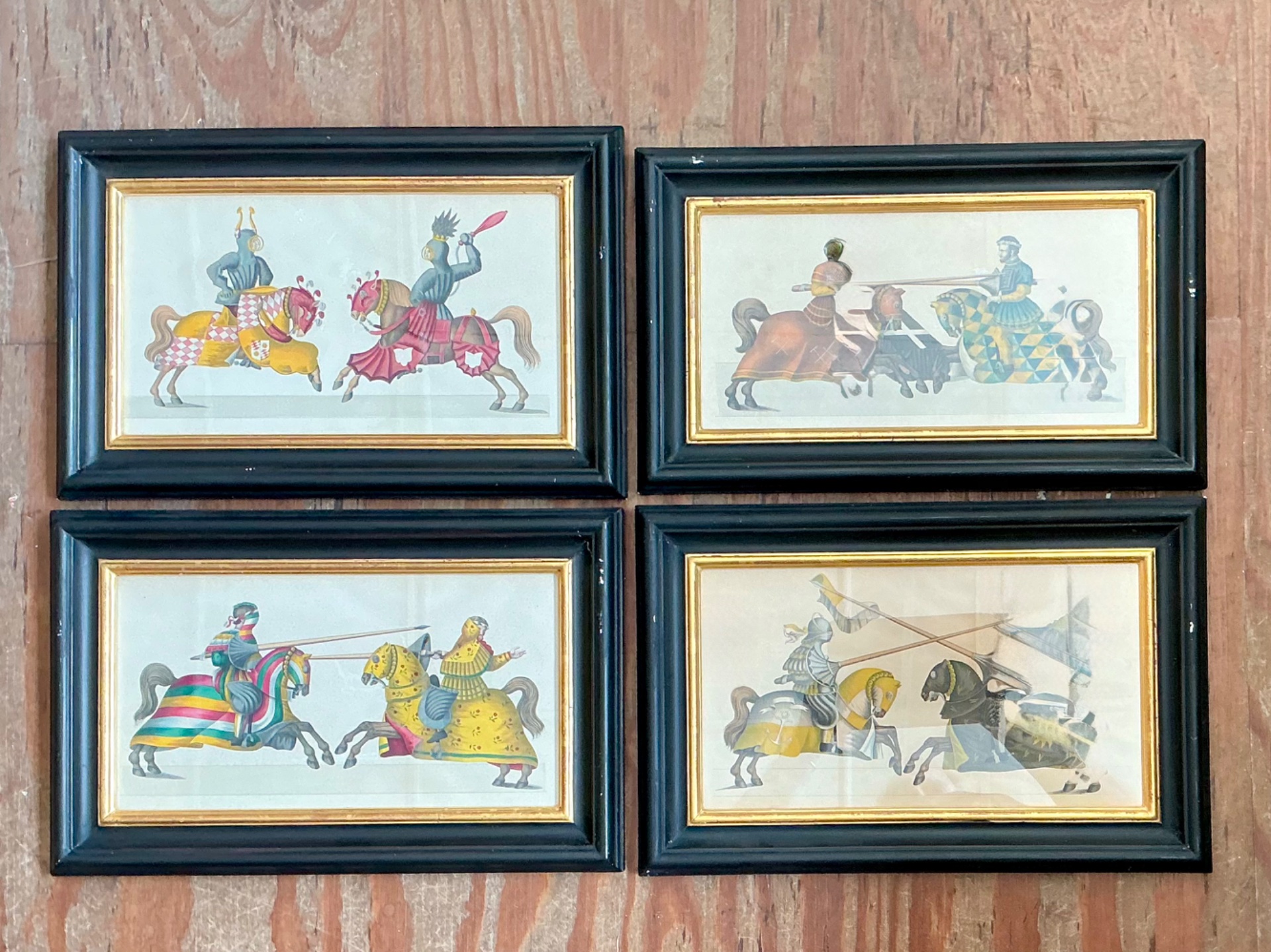Vintage Medieval Knight Prints in Black Frames - Set of 4 - Side view